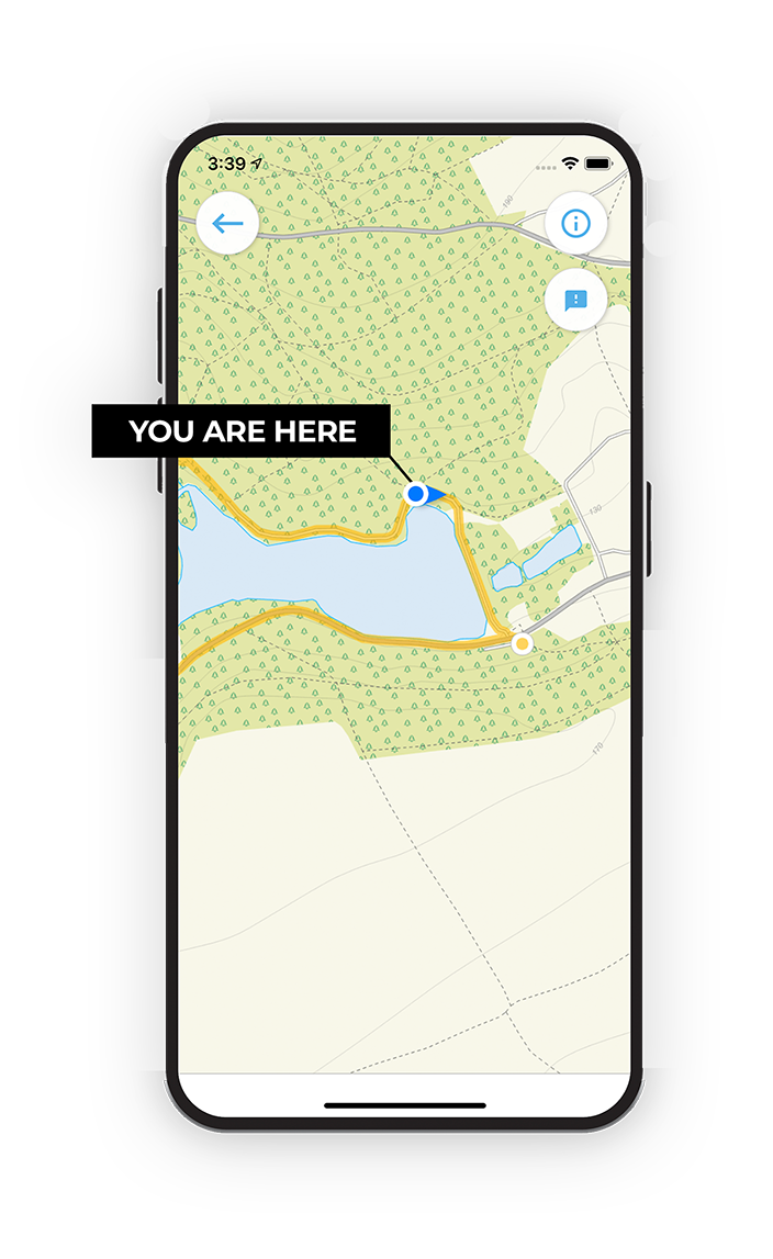 Derbyshire Walks app showing the walker's live position on a route map