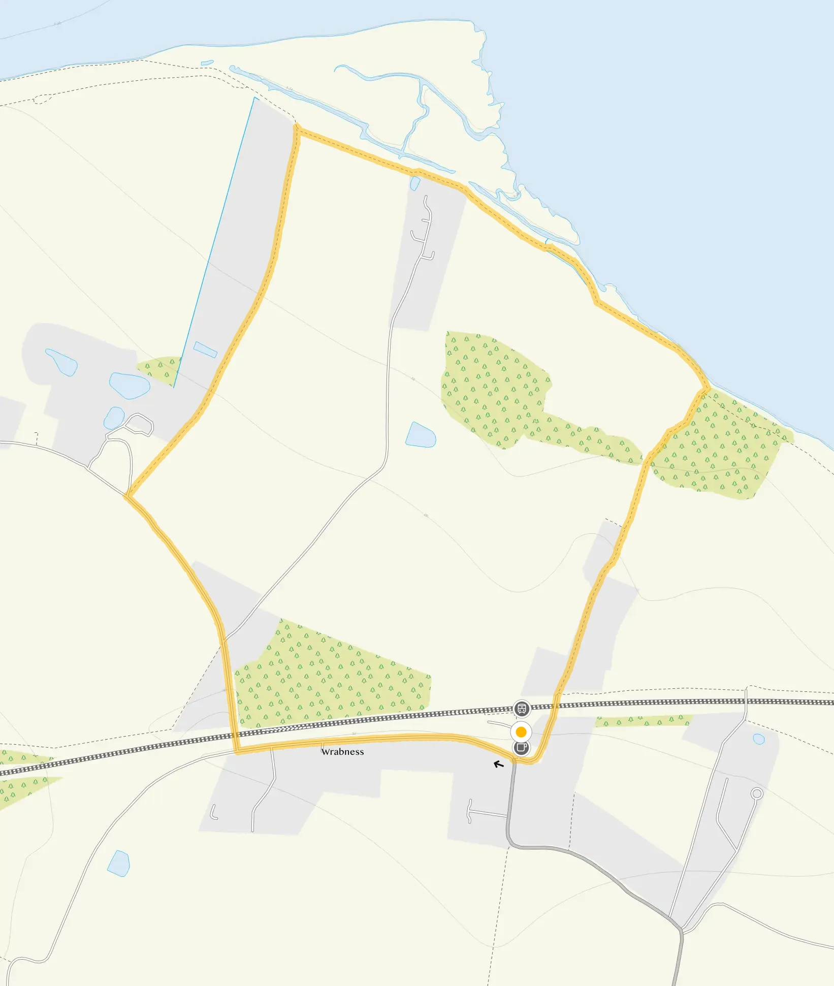Route map for Wrabness, Essex