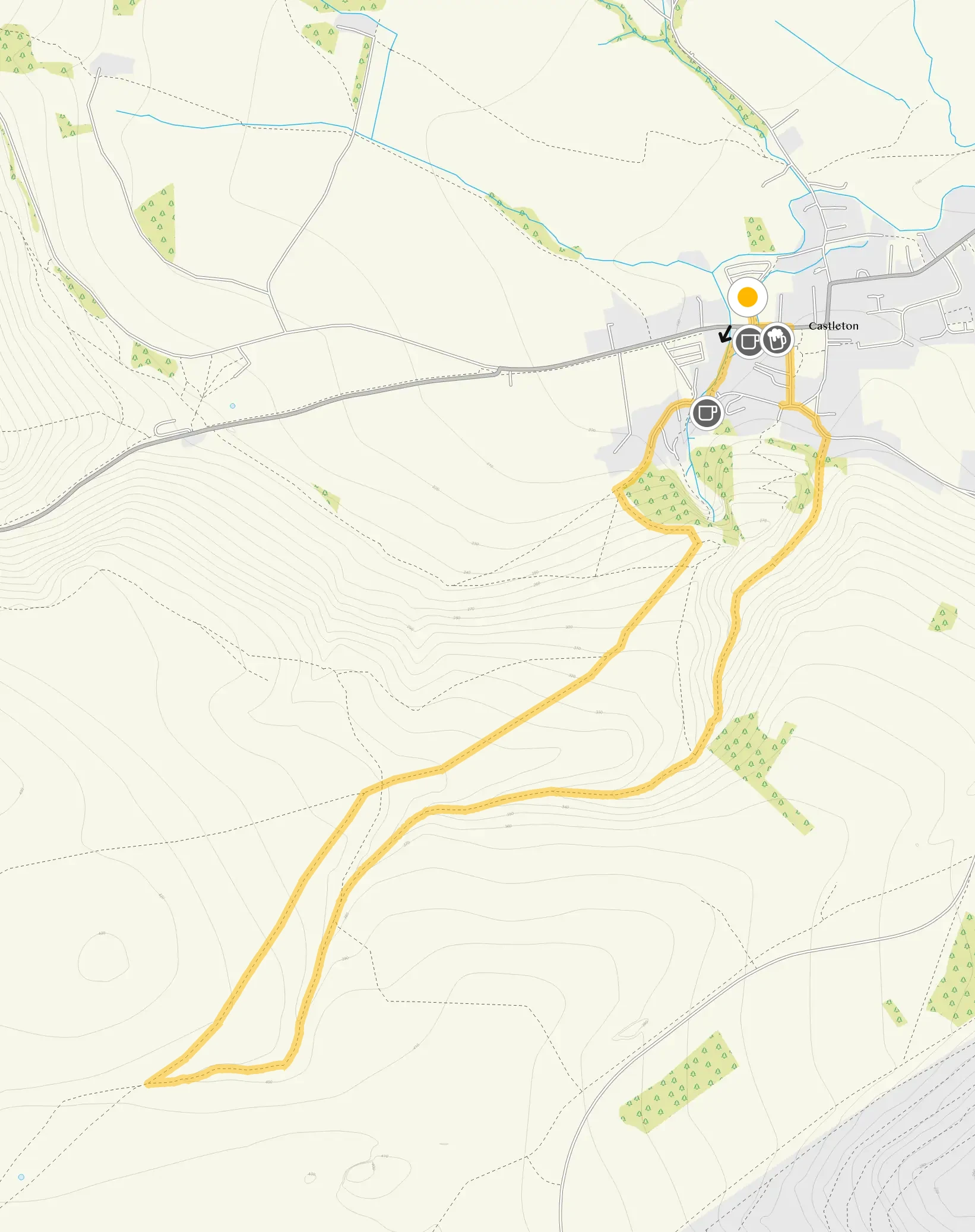 Route map for In and around Castleton, a 2.75 mile circular walk in Derbyshire