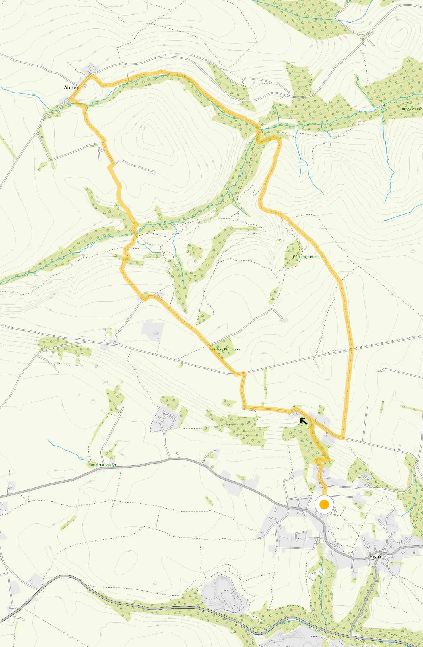 Route map for Eyam Walk 2, a 6 mile circular walk in Derbyshire