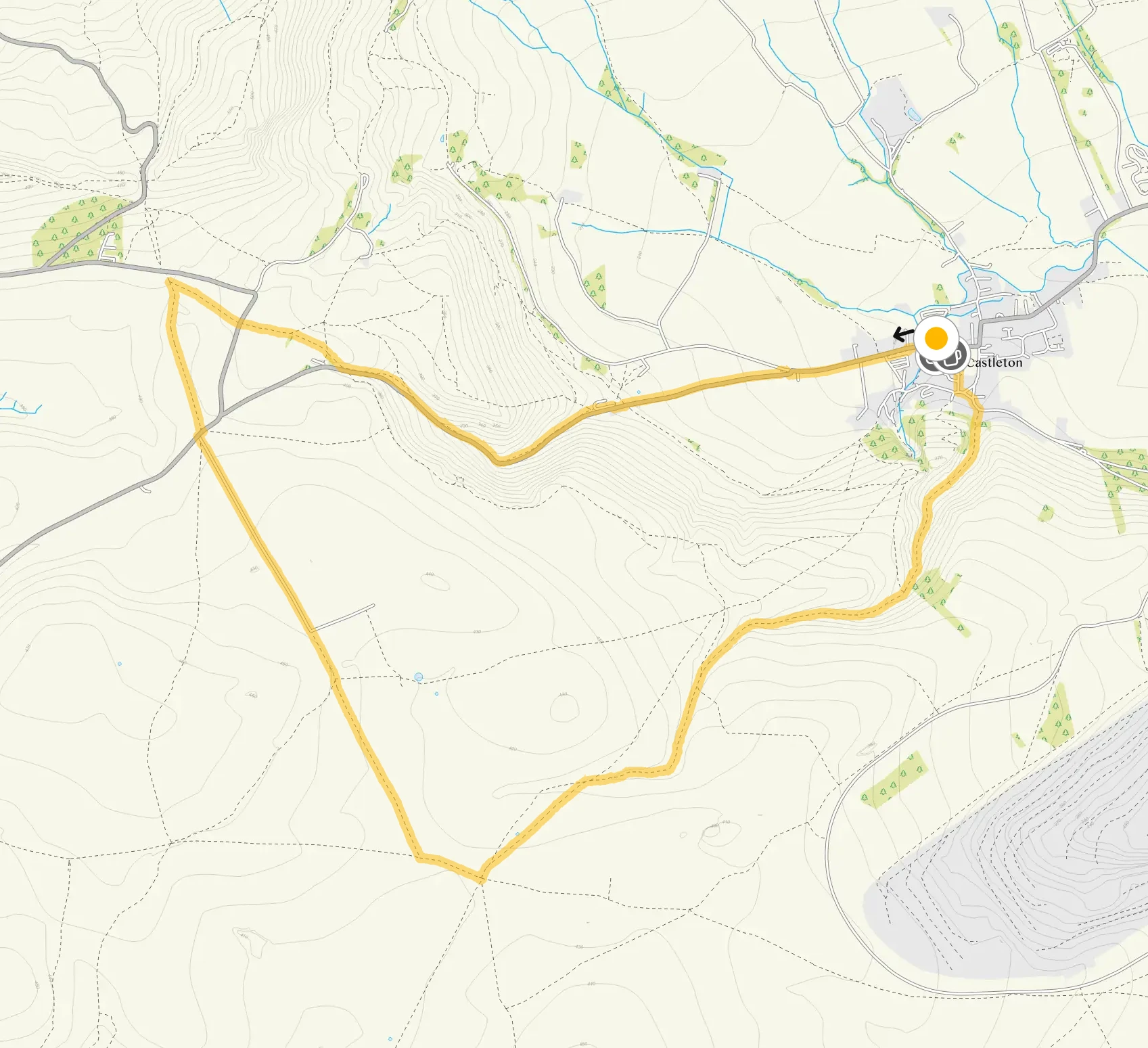 Route map for South of Castleton, a 4.75 mile circular walk in Derbyshire
