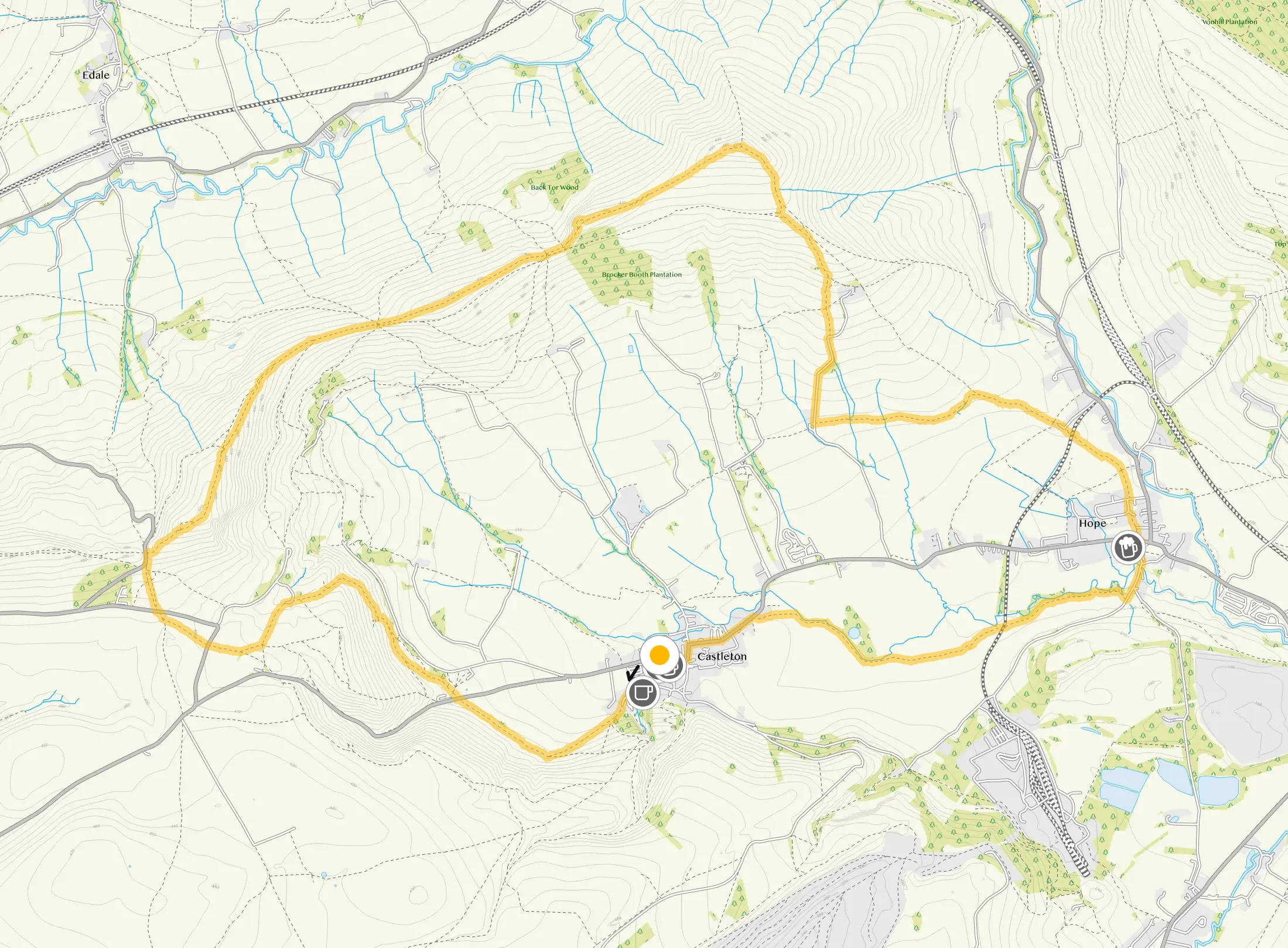 Route map for Epic Castleton Adventure!, an 8.5 mile circular walk in Derbyshire