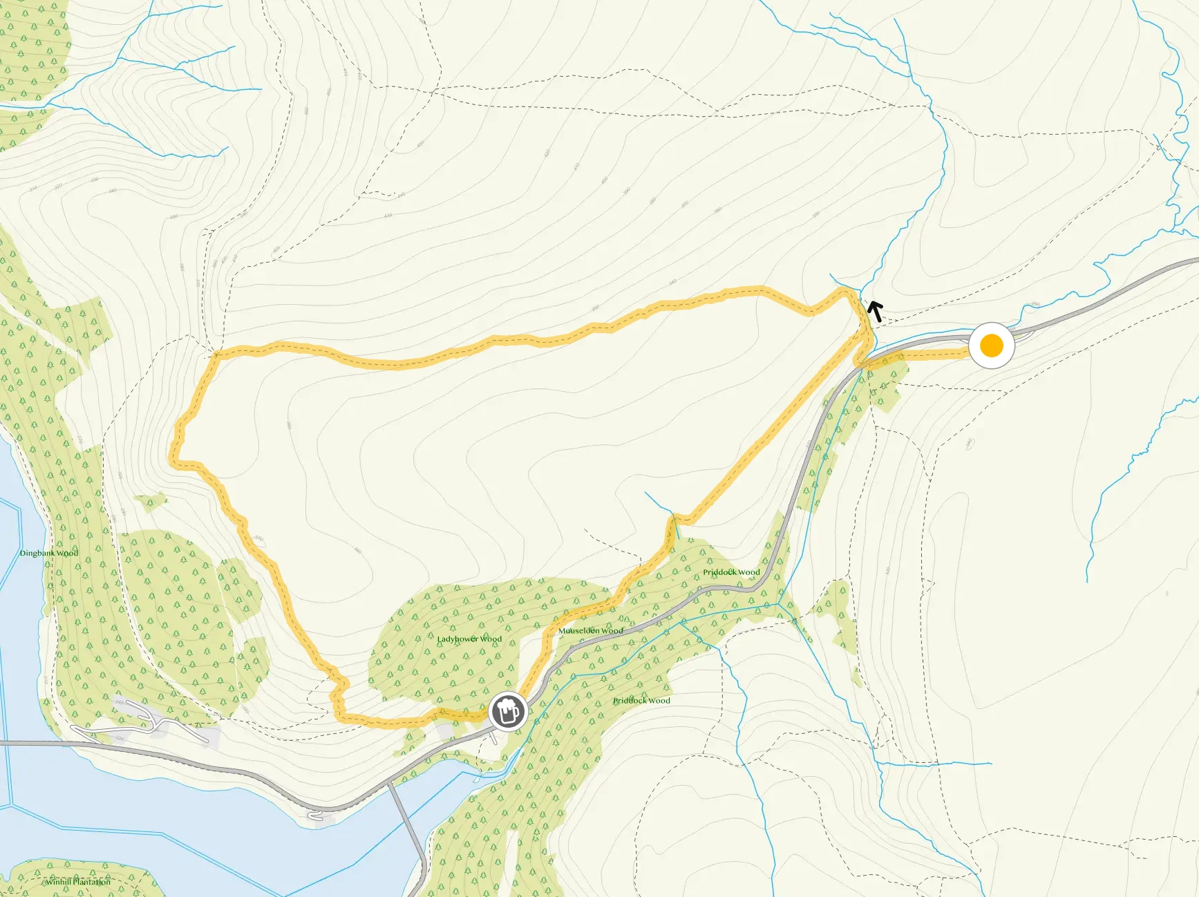 Route map for Derwent Moors Walk 1, a 3.25 mile circular walk in Derbyshire