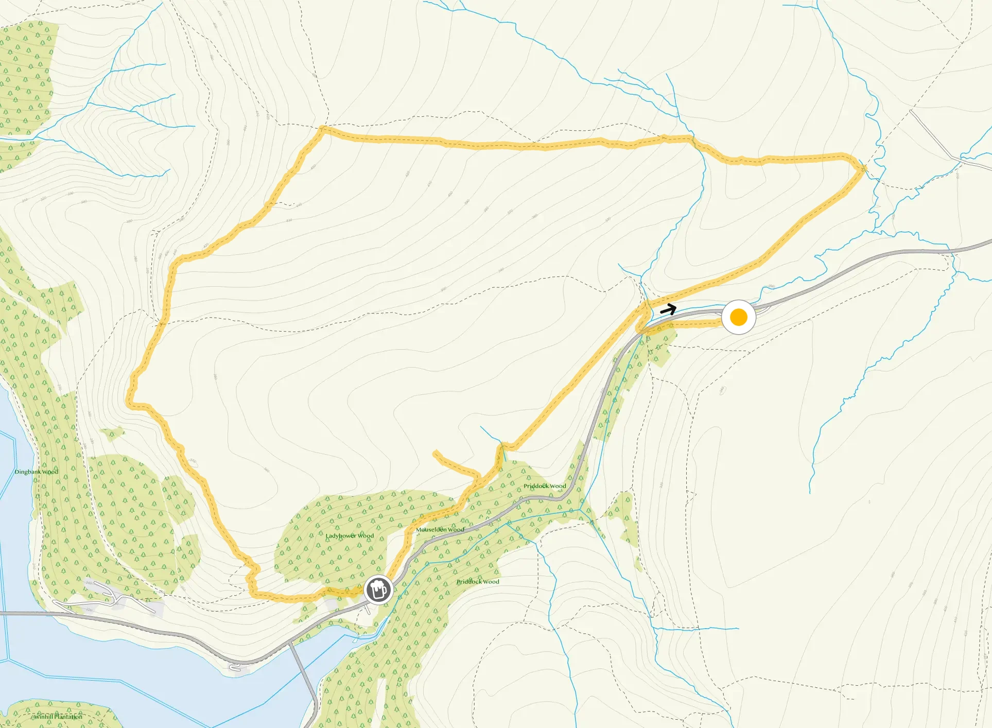 Route map for Derwent Moors Walk 2, a 4.25 mile circular walk in Derbyshire