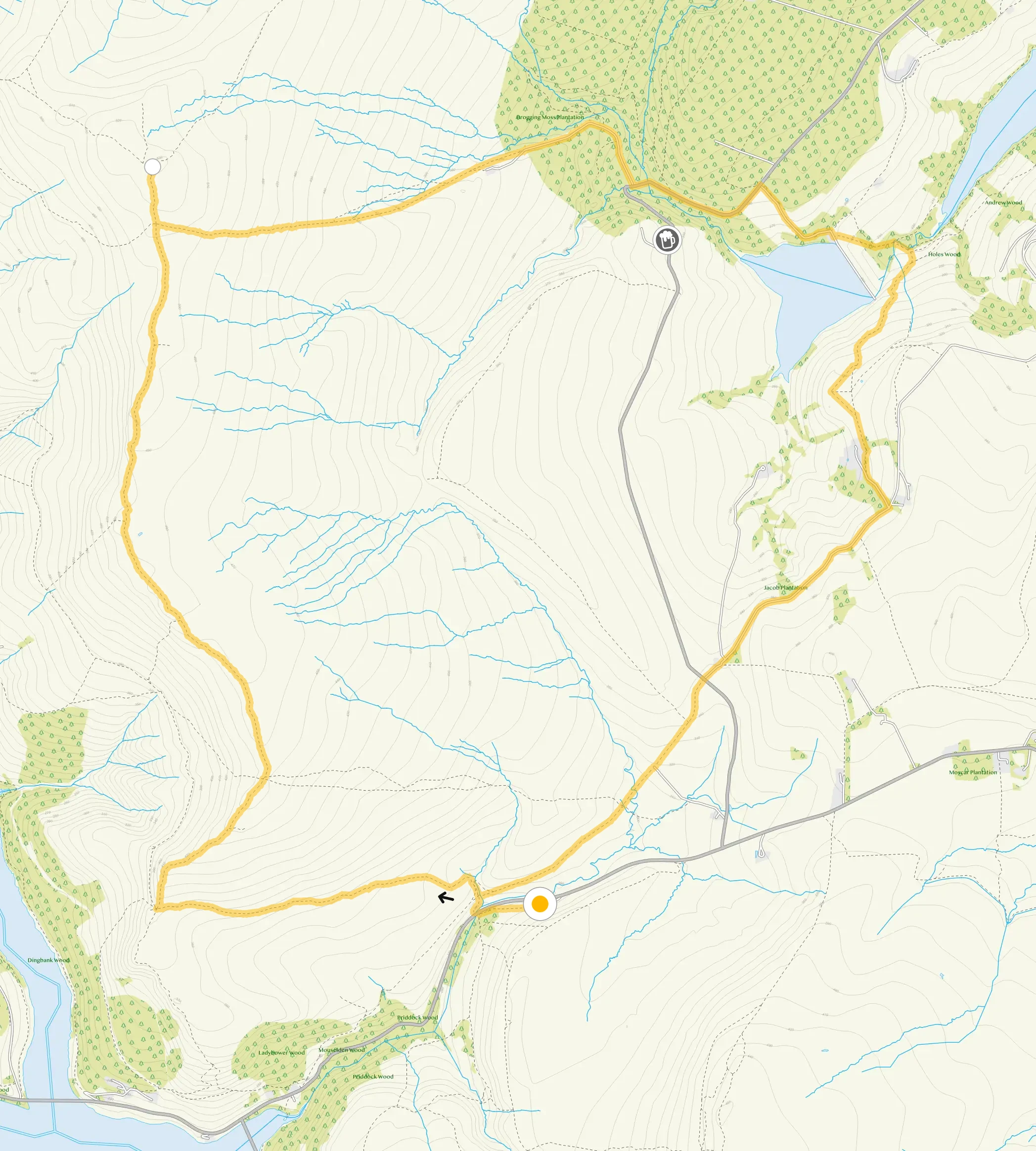 Route map for Derwent Moors Walk 3, a 9.5 mile circular walk in Derbyshire
