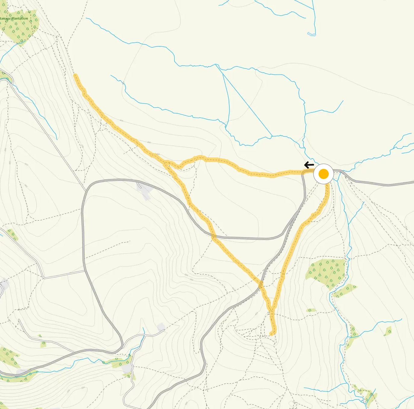 Route map for Stanage Edge & Robin Hood’s Cave, a 3.25 mile circular walk in Derbyshire