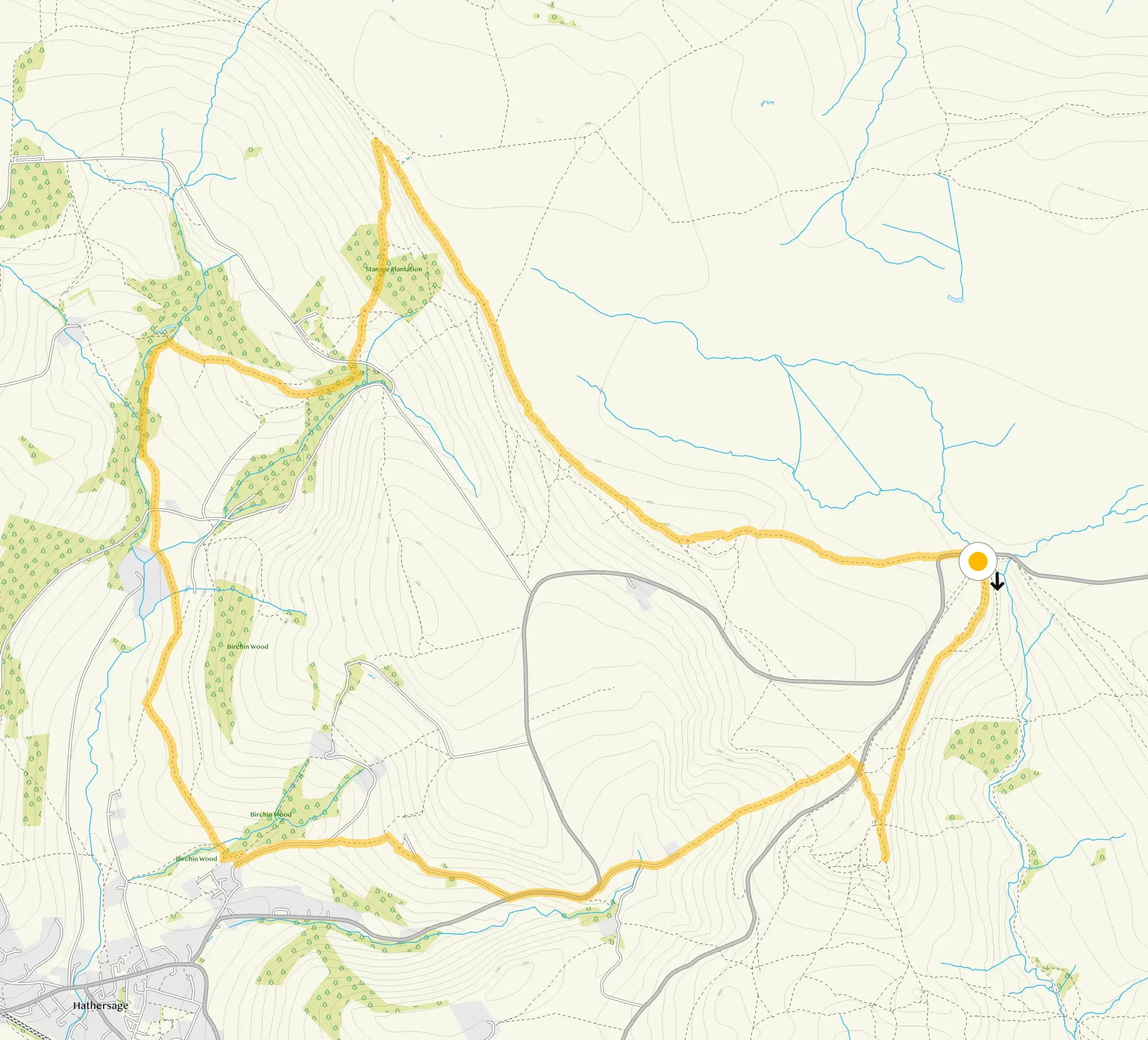 Route map for Longer Stanage Edge Walk, a 6.5 mile circular walk in Derbyshire