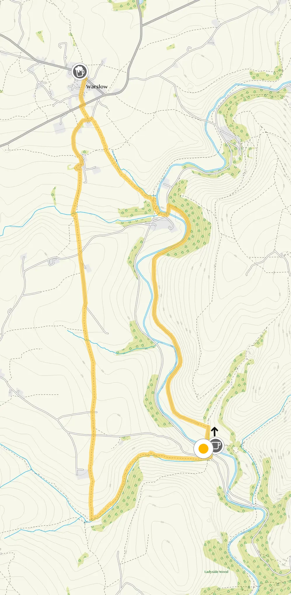 Route map for Manifold Valley Walk 3, a 5.25 mile circular walk in Derbyshire