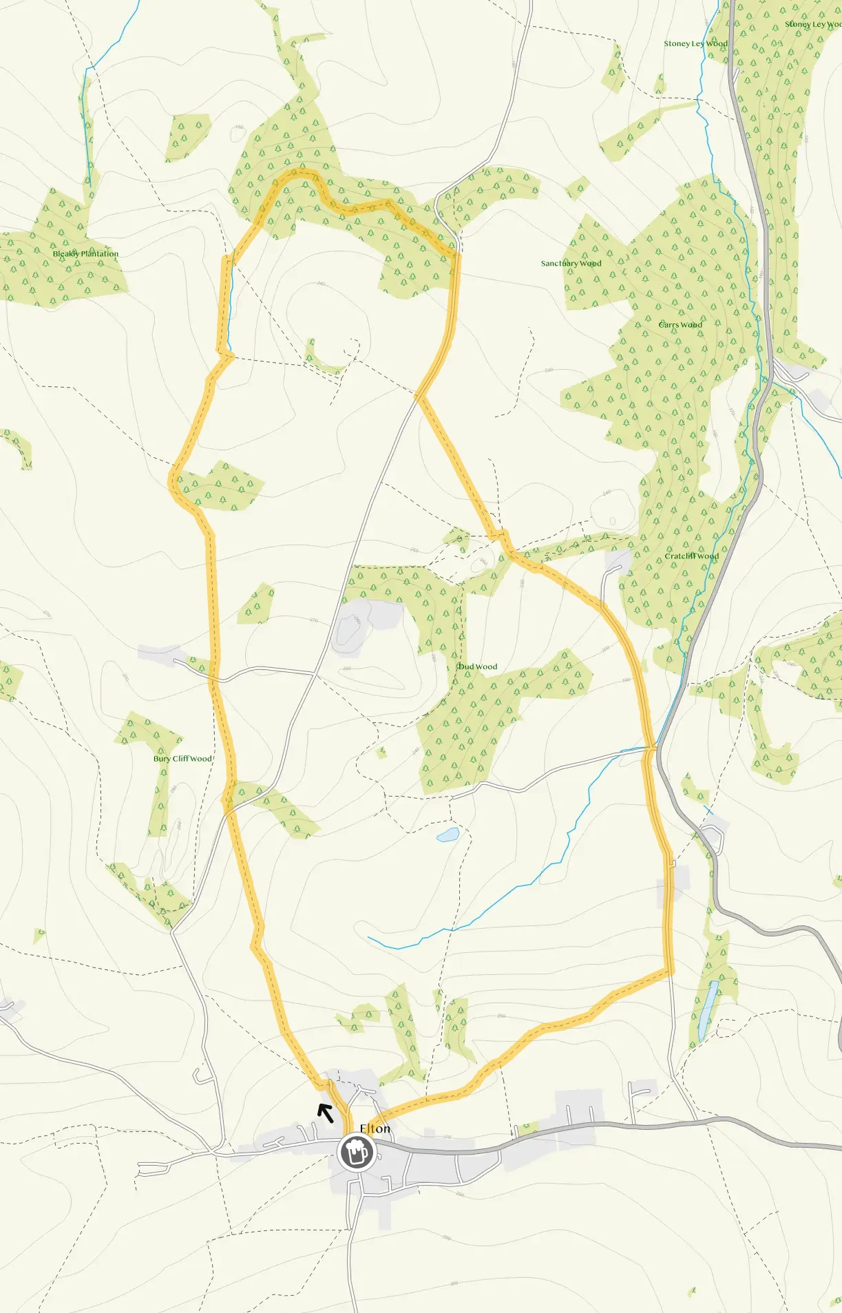 Route map for Elton Walk 1, a 3.5 mile circular walk in Derbyshire