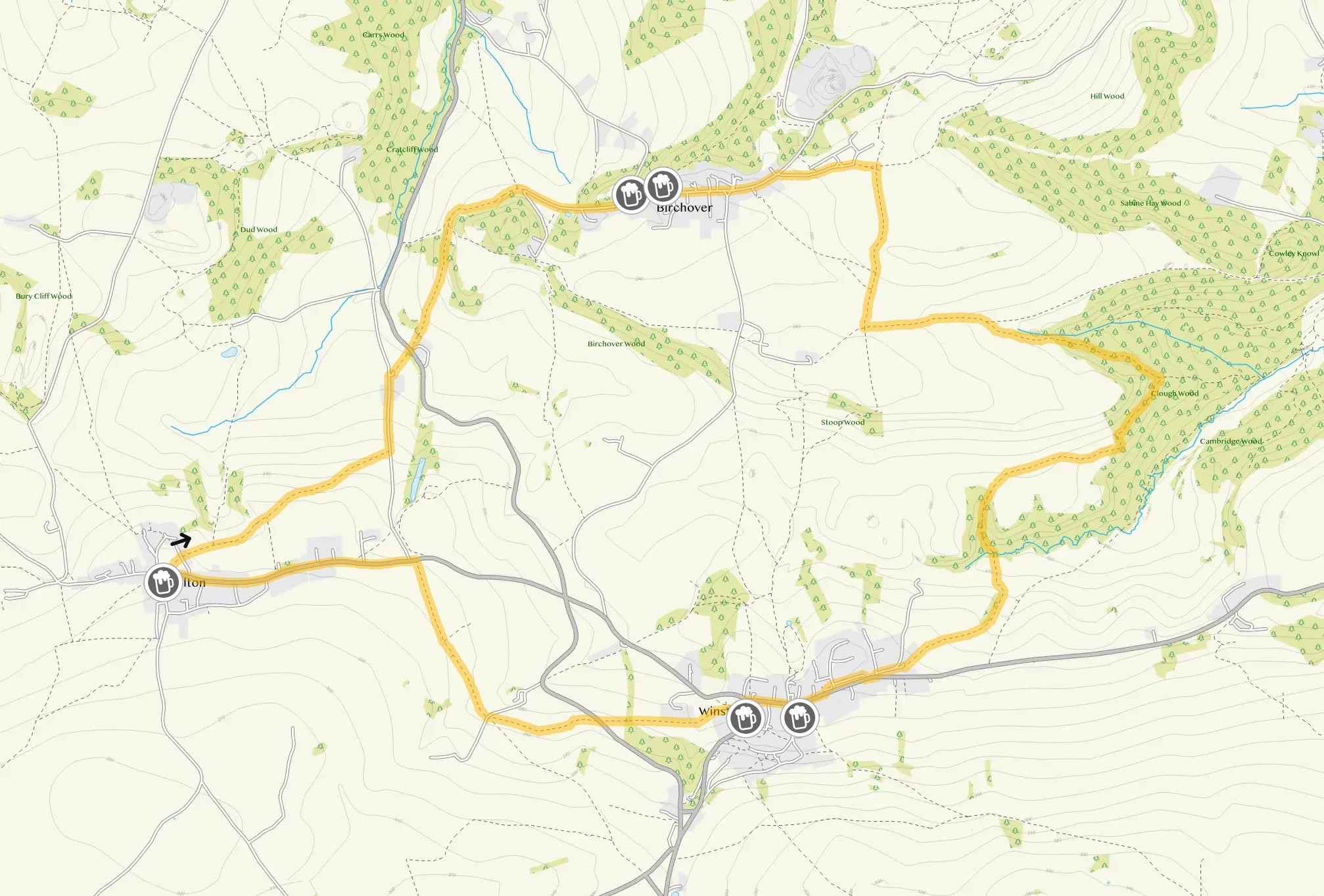 Route map for Elton Walk 2, a 5.5 mile circular walk in Derbyshire