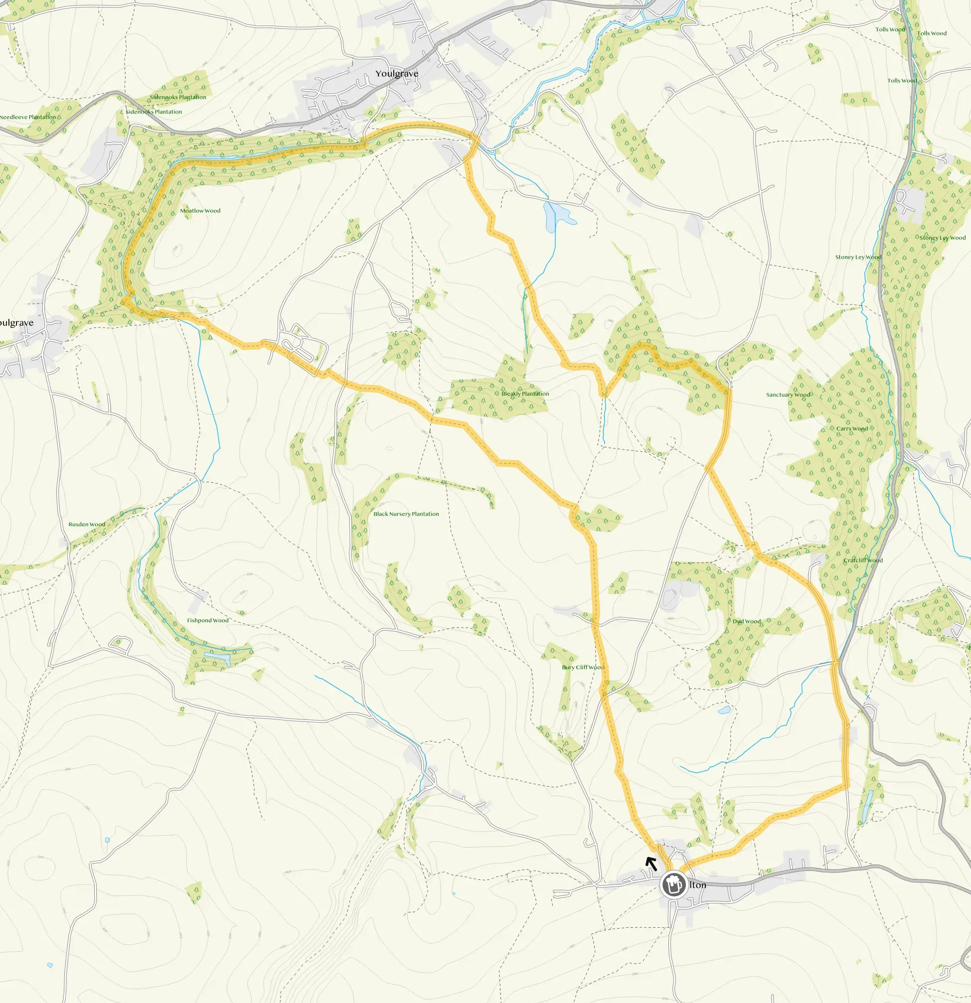 Route map for Elton Walk 3, a 7 mile circular walk in Derbyshire