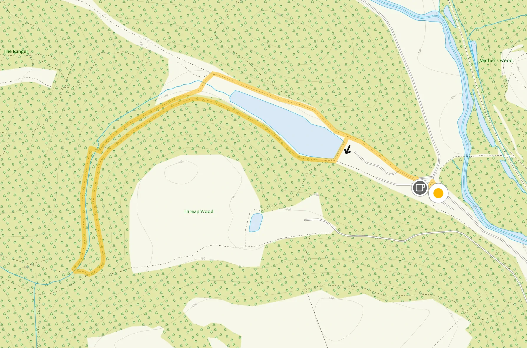 Route map for Dimmings Dale Walk 1, a 1.25 mile circular walk in Staffordshire