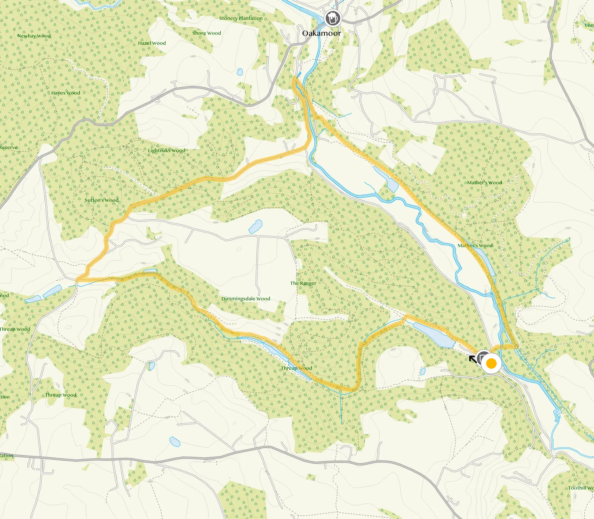 Route map for Dimmings Dale Walk 4, a 4.25 mile circular walk in Staffordshire