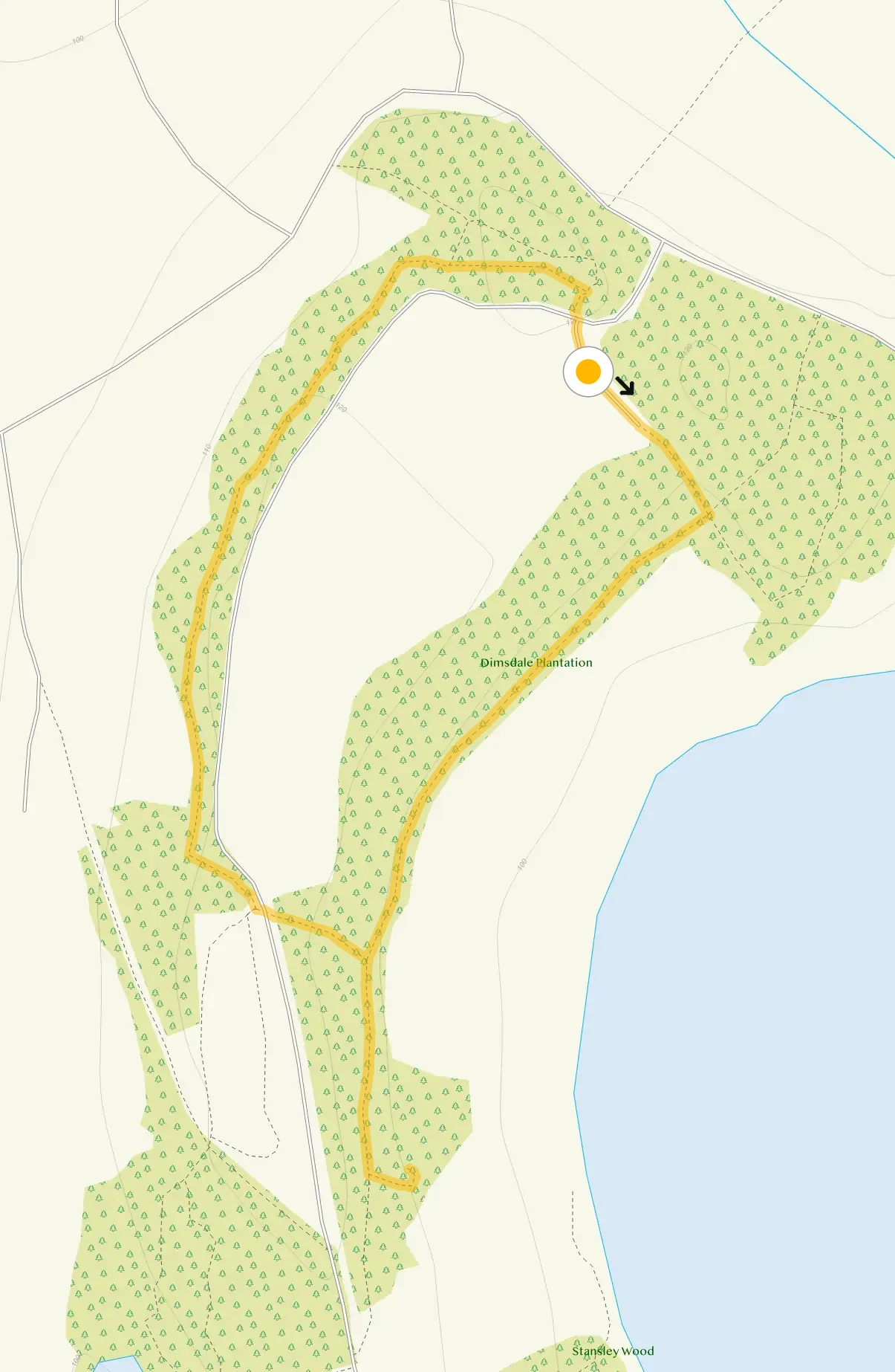 Route map for Blithfield Reservoir walk, a 1.25 mile circular walk in Staffordshire