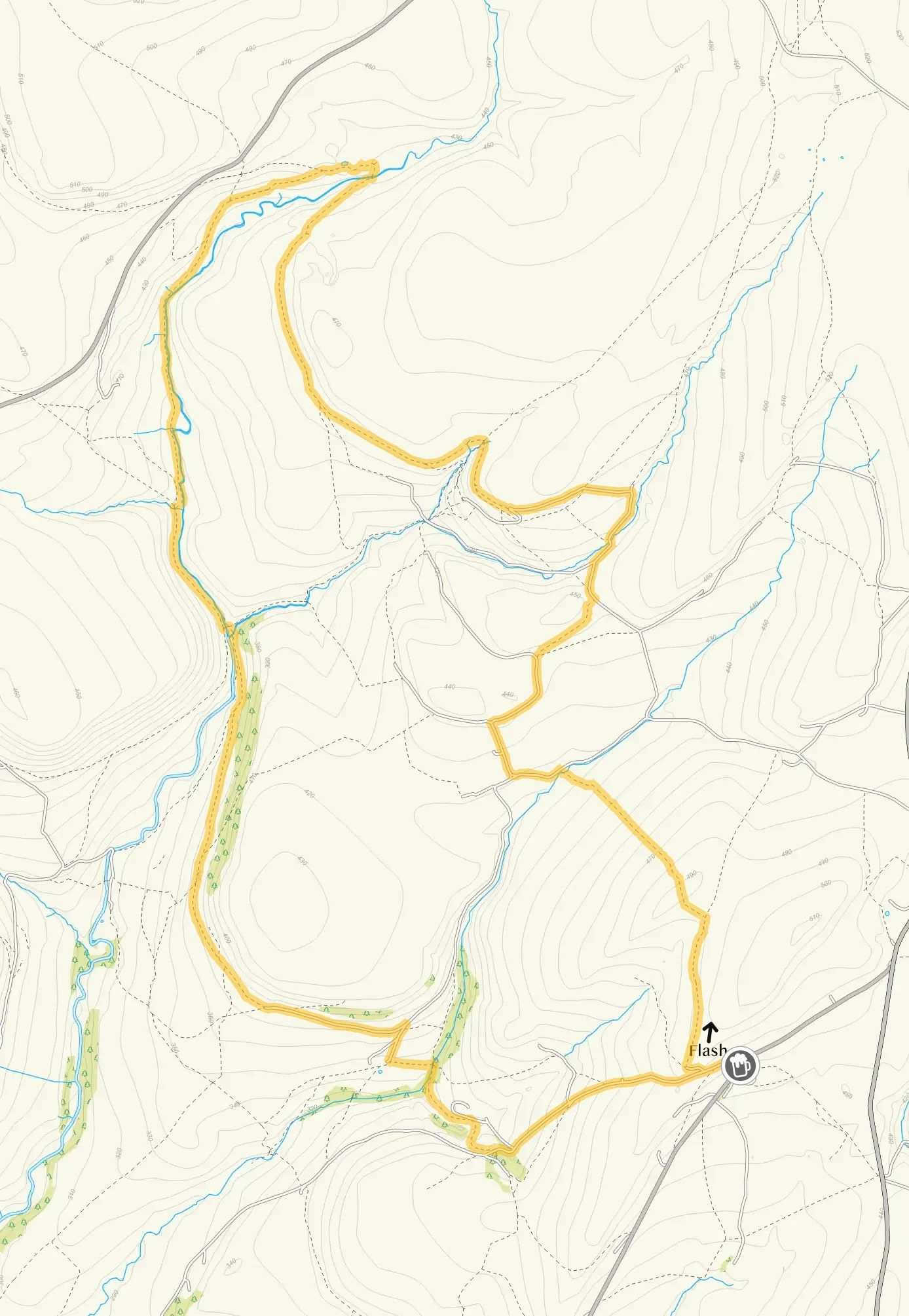 Route map for Flash Walk 2, a 6 mile circular walk in Staffordshire
