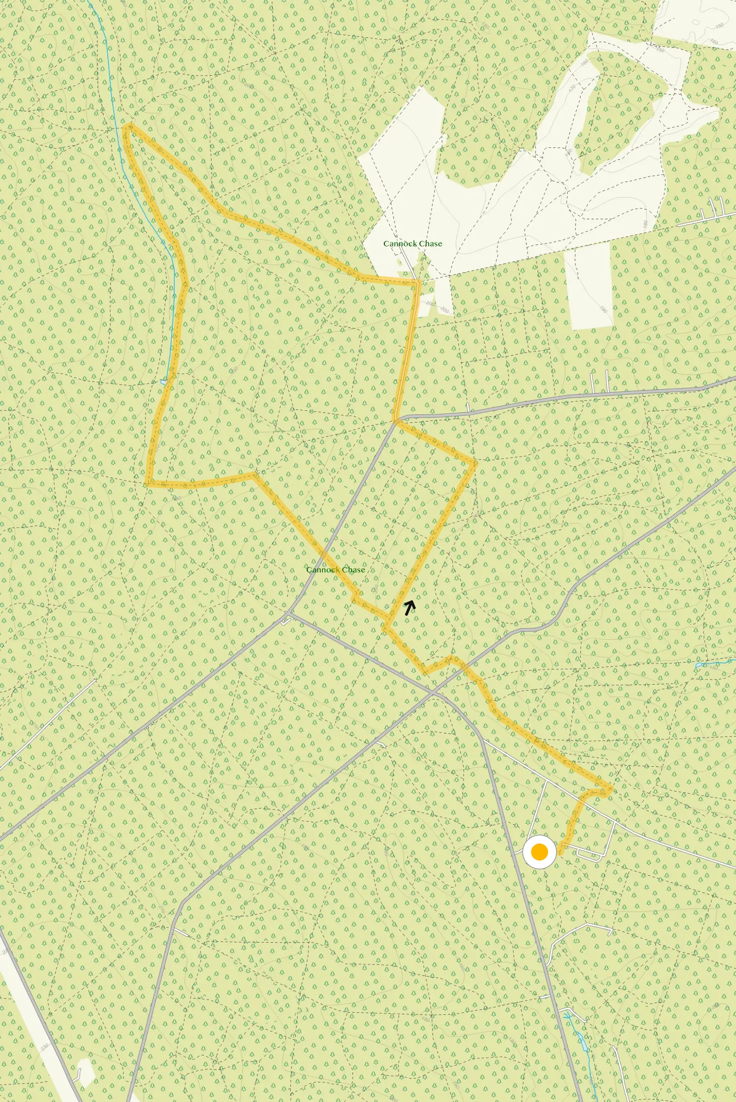Route map for Cannock Chase Walk 2, a 4.75 mile circular walk in Staffordshire