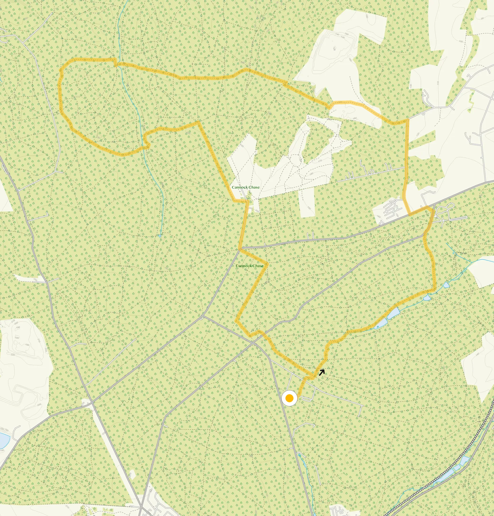 Route map for Cannock Chase Walk 3, an 8.75 mile circular walk in Staffordshire