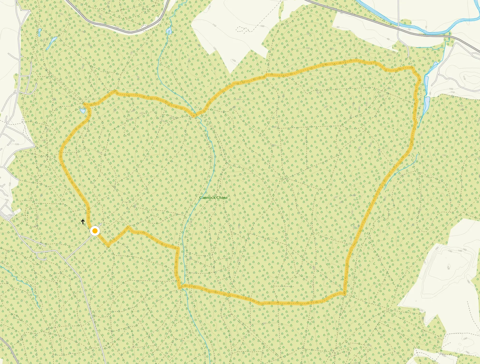 Route map for Seven Springs Cannock Chase, a 5.25 mile circular walk in Staffordshire