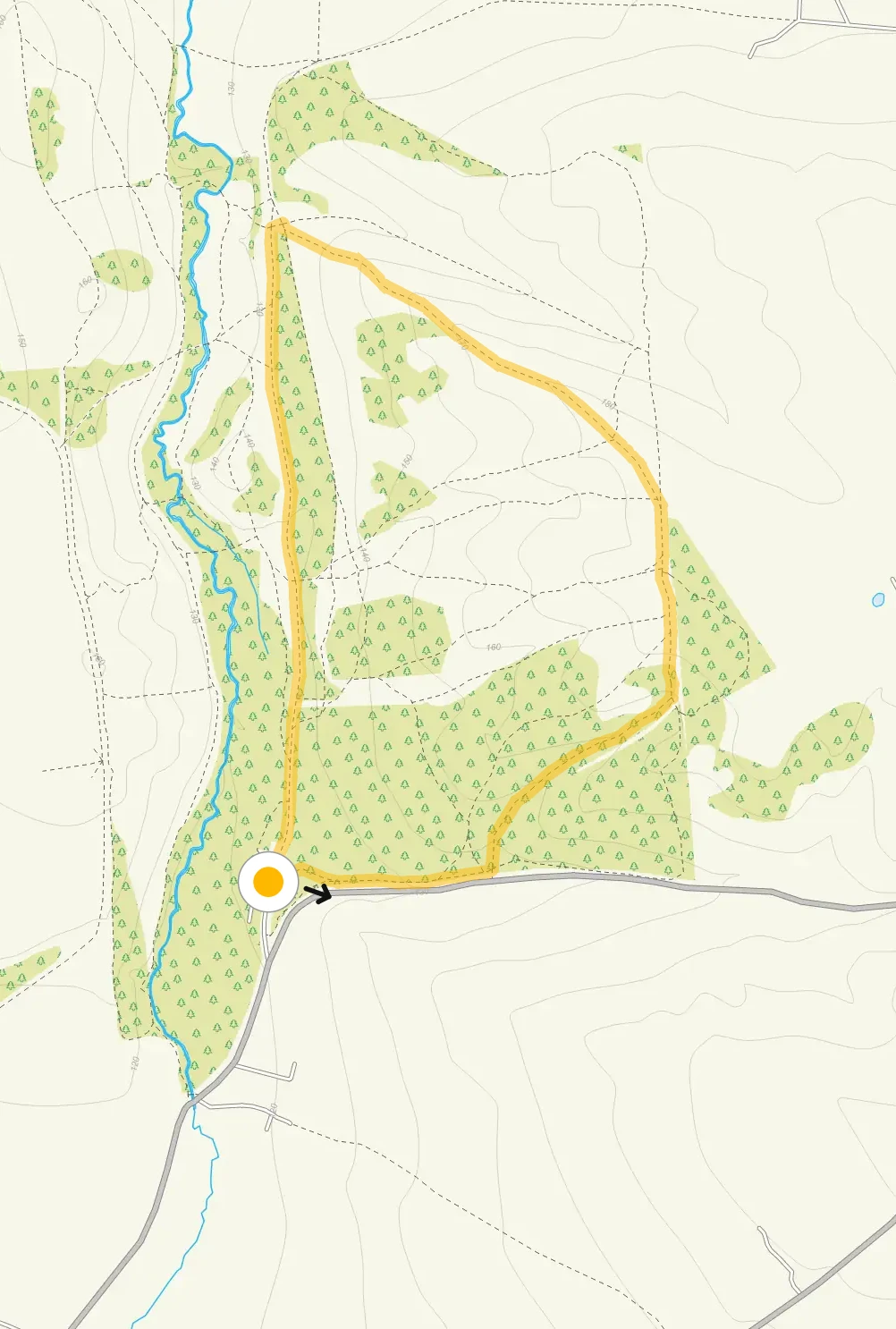 Route map for Downs Banks Walk 1, a 1.25 mile circular walk in Staffordshire