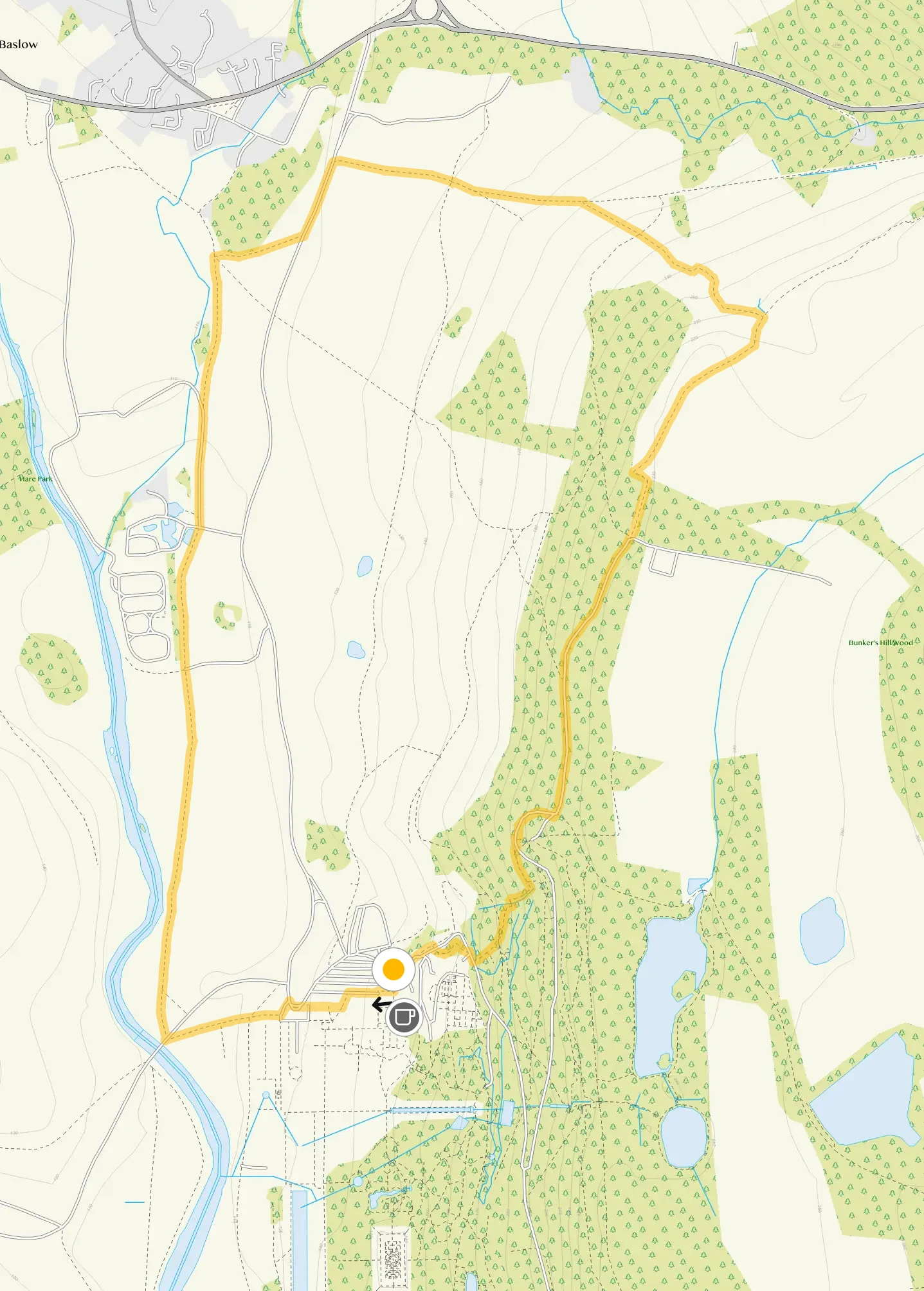 Route map for Chatsworth Estate Walk 1, a 3.5 mile circular walk in Derbyshire