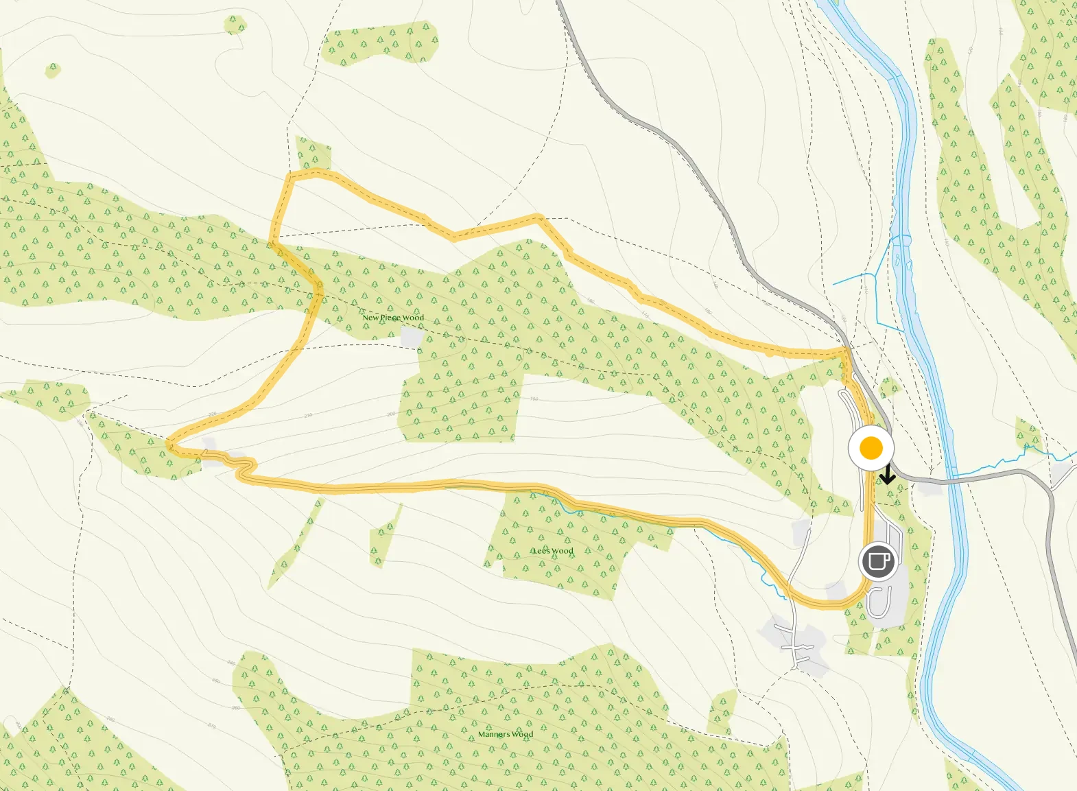 Route map for Calton Lees Walk 1, a 2.5 mile circular walk in Derbyshire
