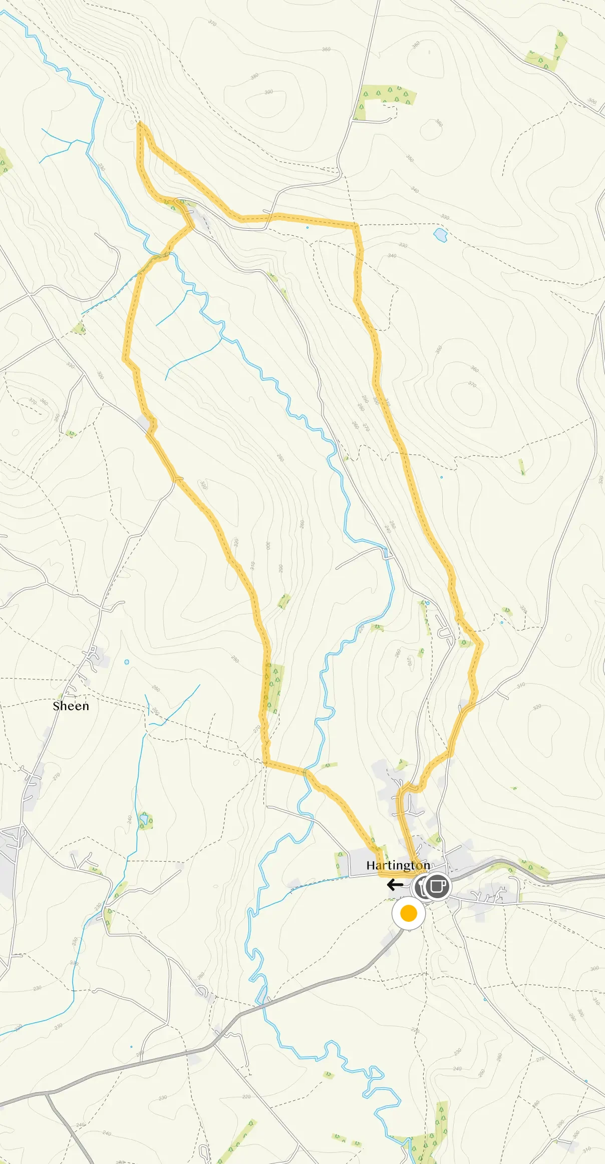 Route map for Hartington Walk 2, a 5.75 mile circular walk in Derbyshire