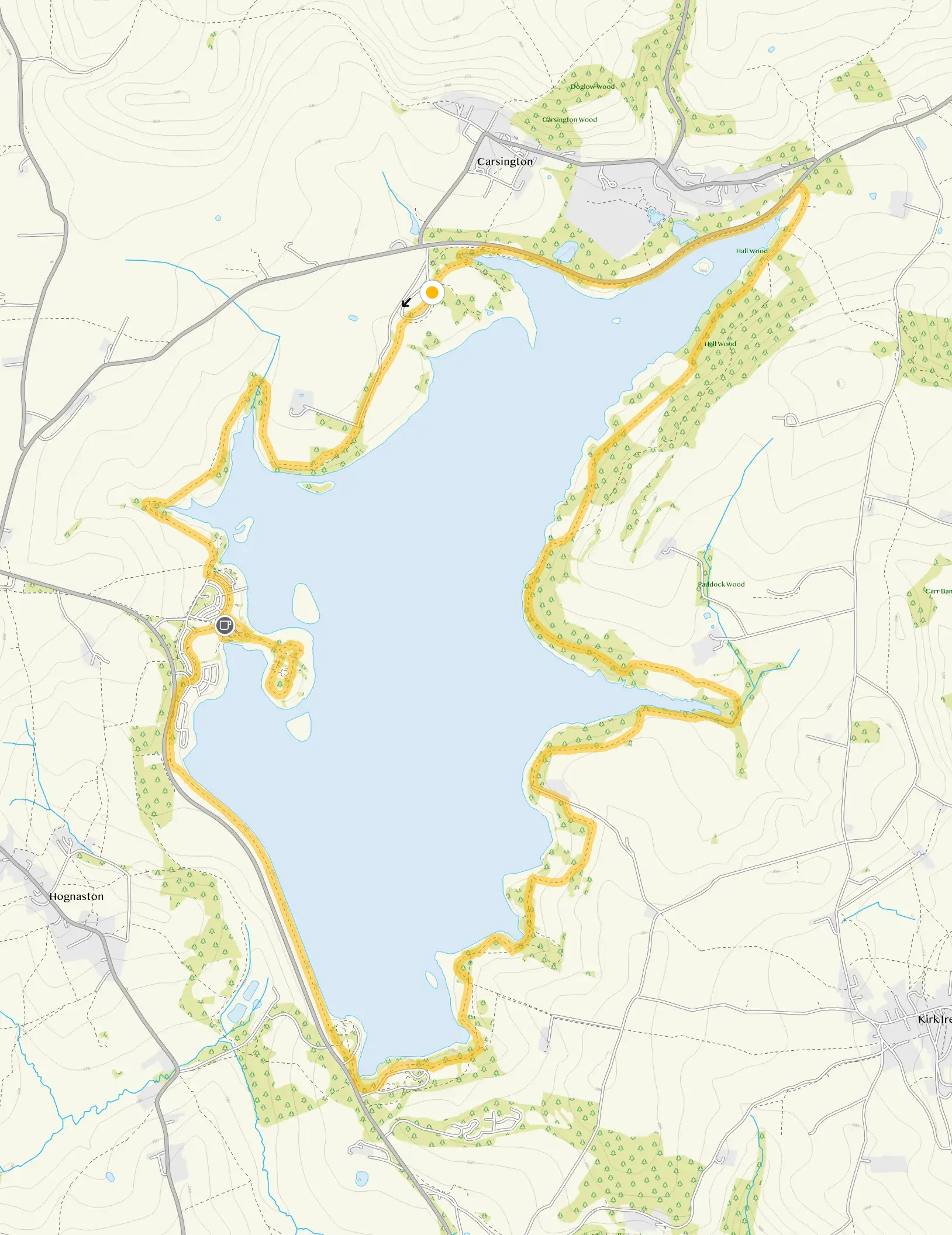 Route map for Carsington Water Walk 3, an 8.5 mile circular walk in Derbyshire