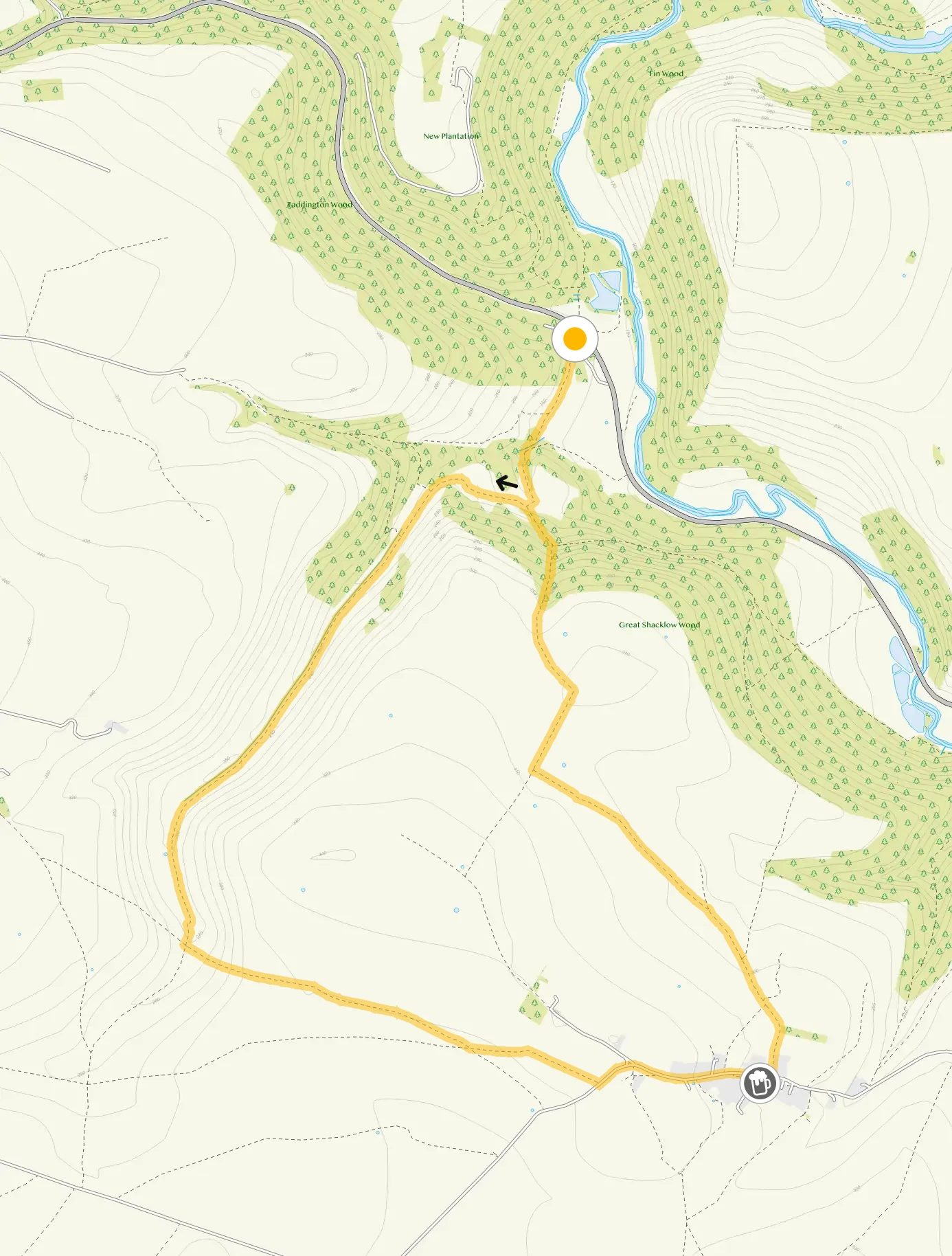 Route map for Deep Dale Walk 1, a 3.75 mile circular walk in Derbyshire