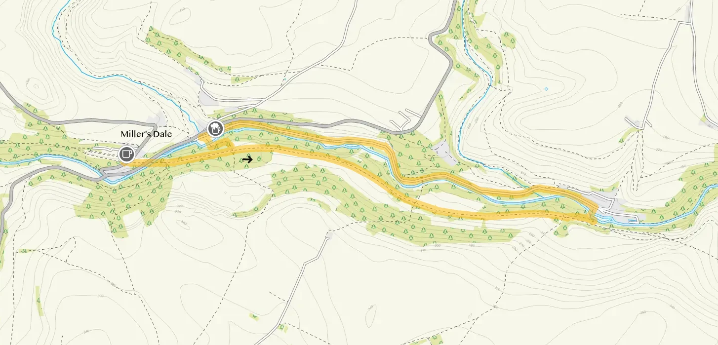 Route map for Miller's Dale Walk 2, a 3 mile circular walk in Derbyshire