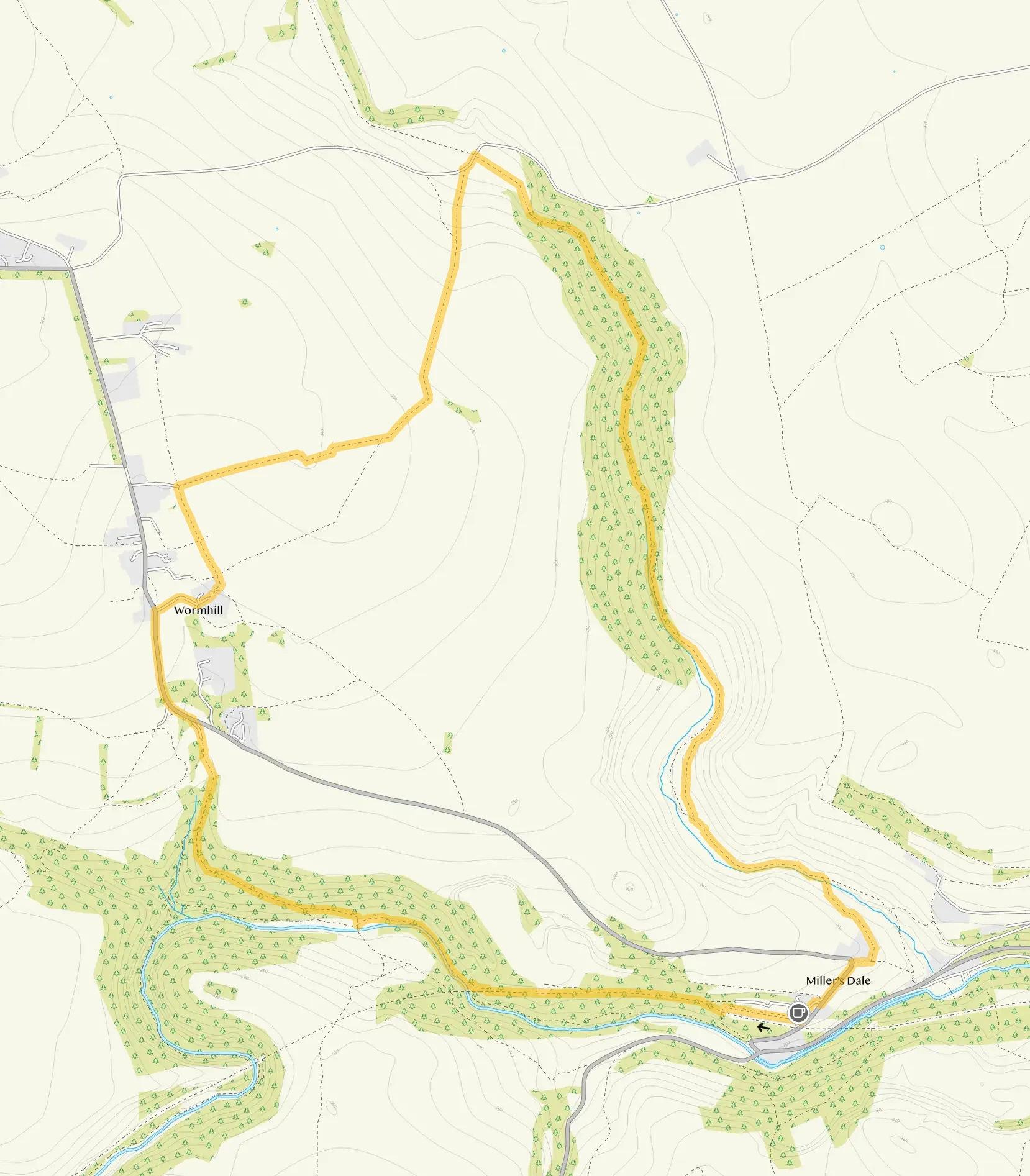 Route map for Miller's Dale Walk 3, a 4.25 mile circular walk in Derbyshire