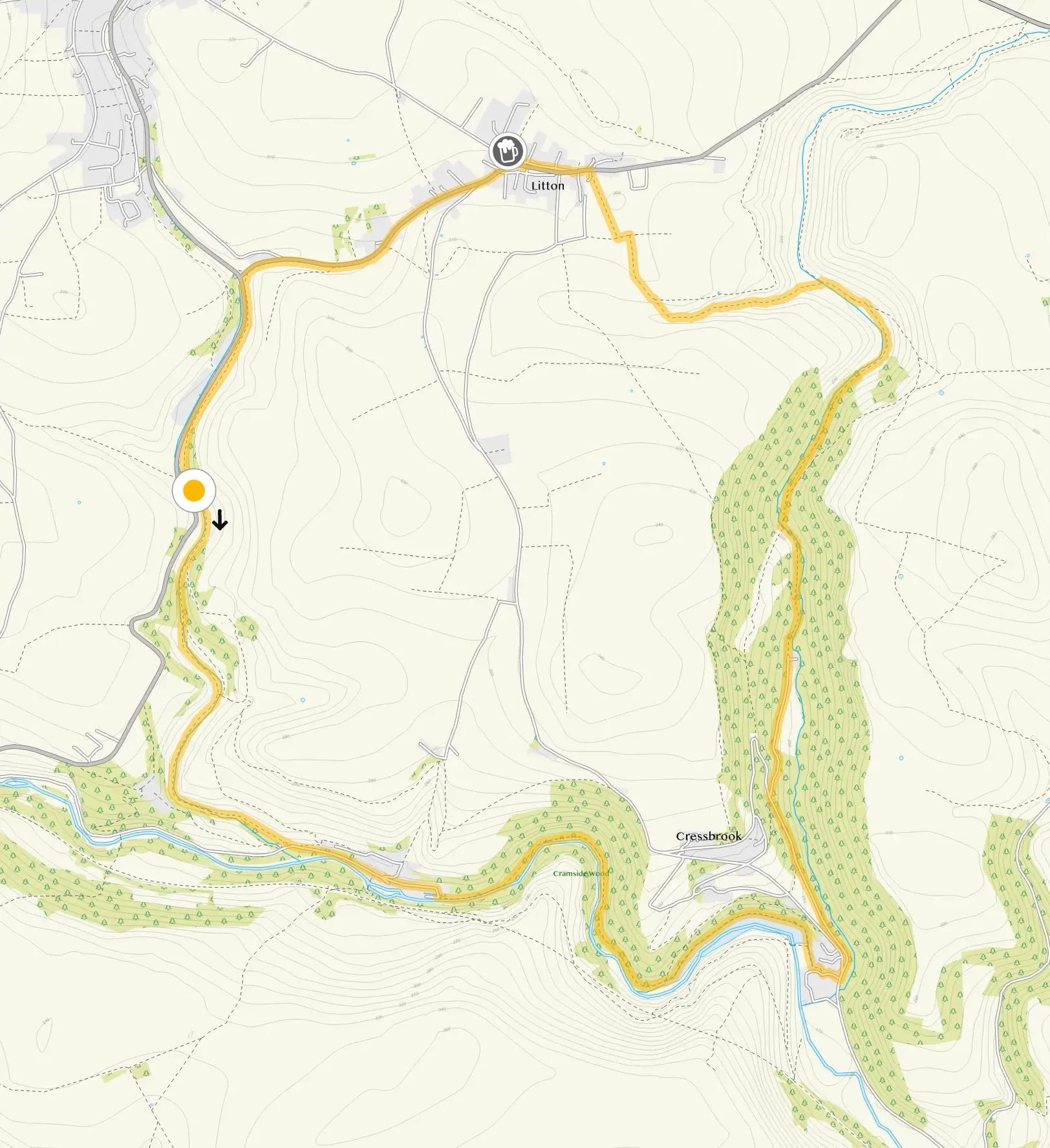 Route map for Tideswell Dale Walk 1, a 5.75 mile circular walk in Derbyshire