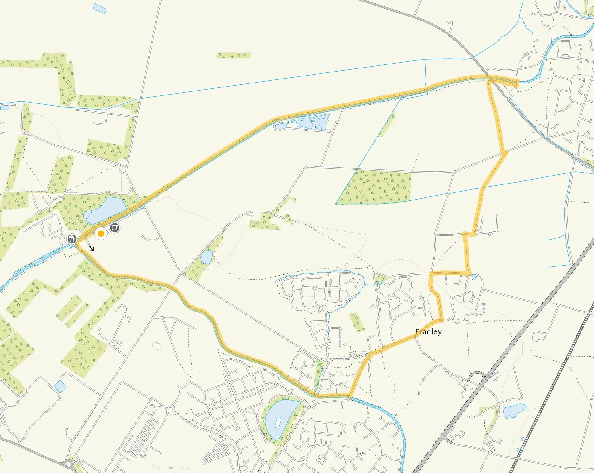 Route map for Fradley Junction Walk, a 4.5 mile circular walk in Staffordshire