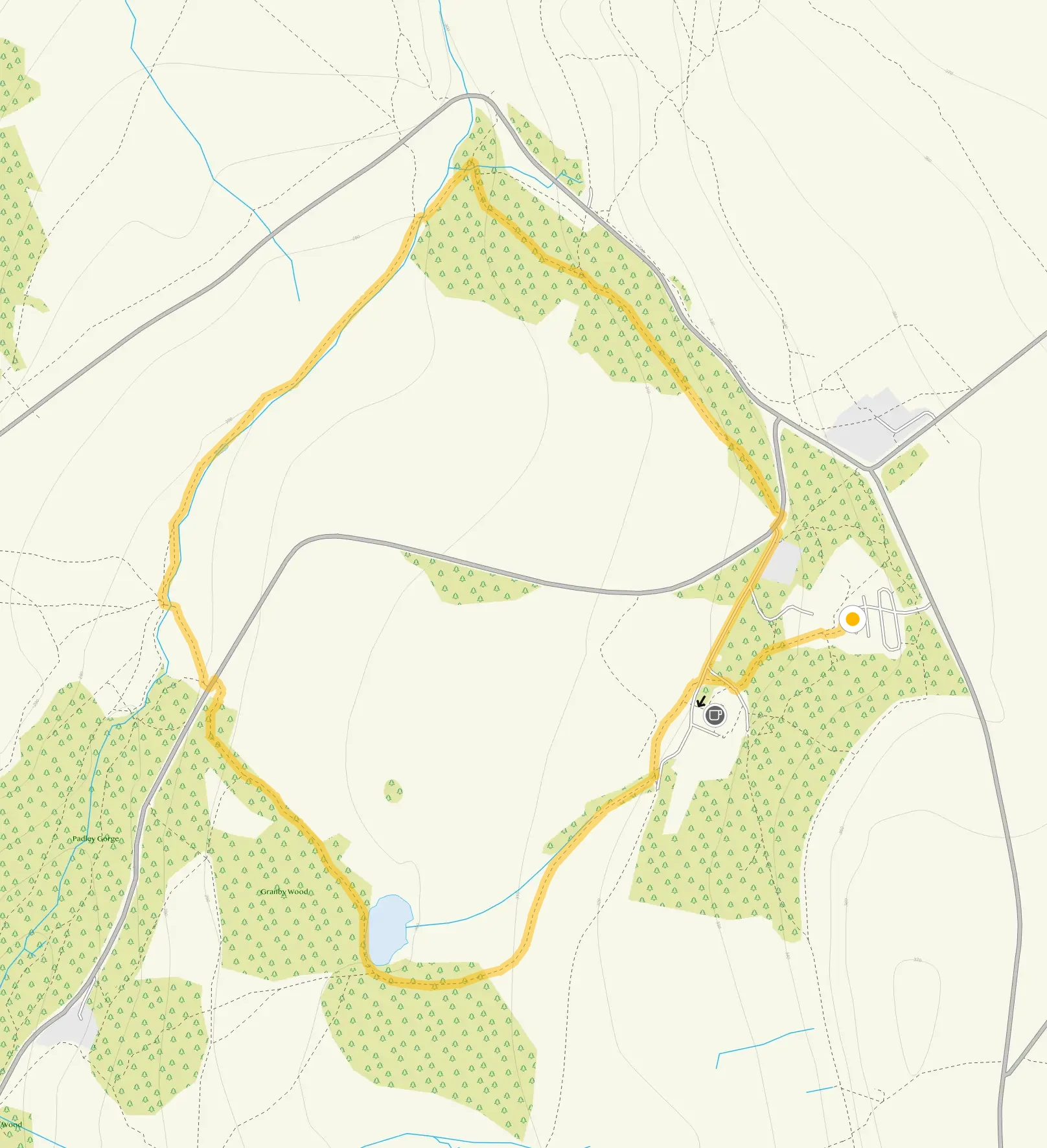 Route map for Longshaw Estate Walk, a 2 mile circular walk in Derbyshire