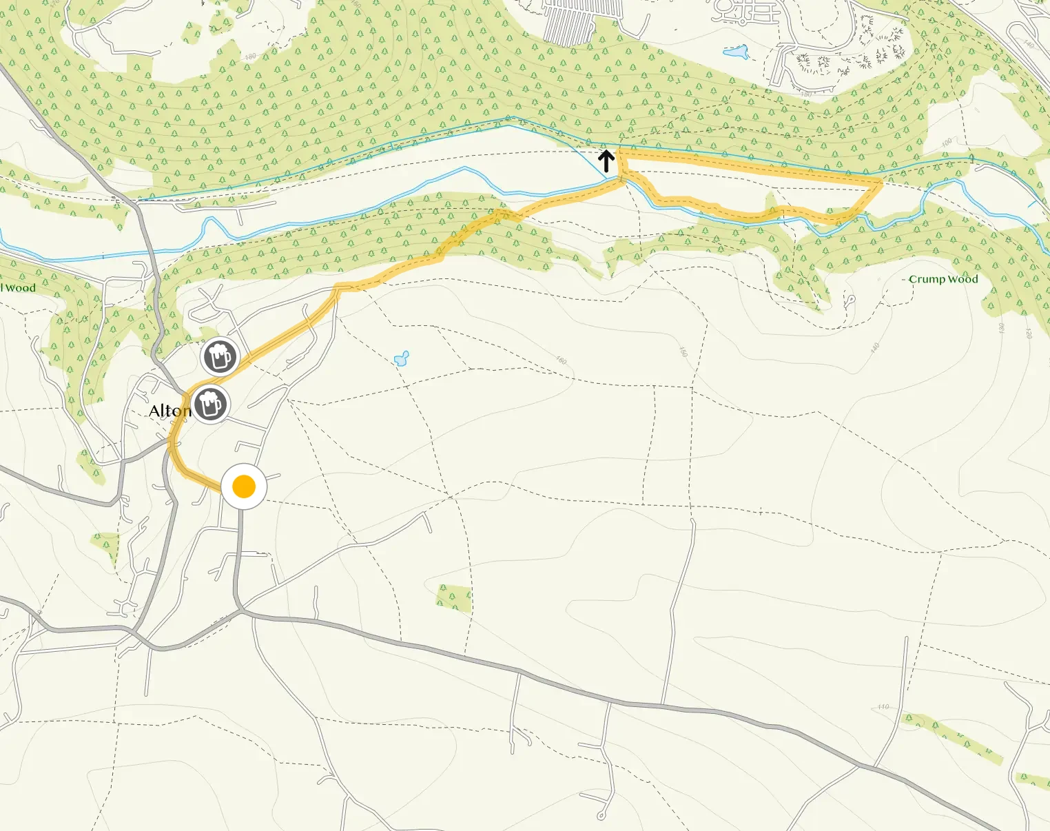 Route map for Alton Walk 1, a 2.75 mile circular walk in Staffordshire