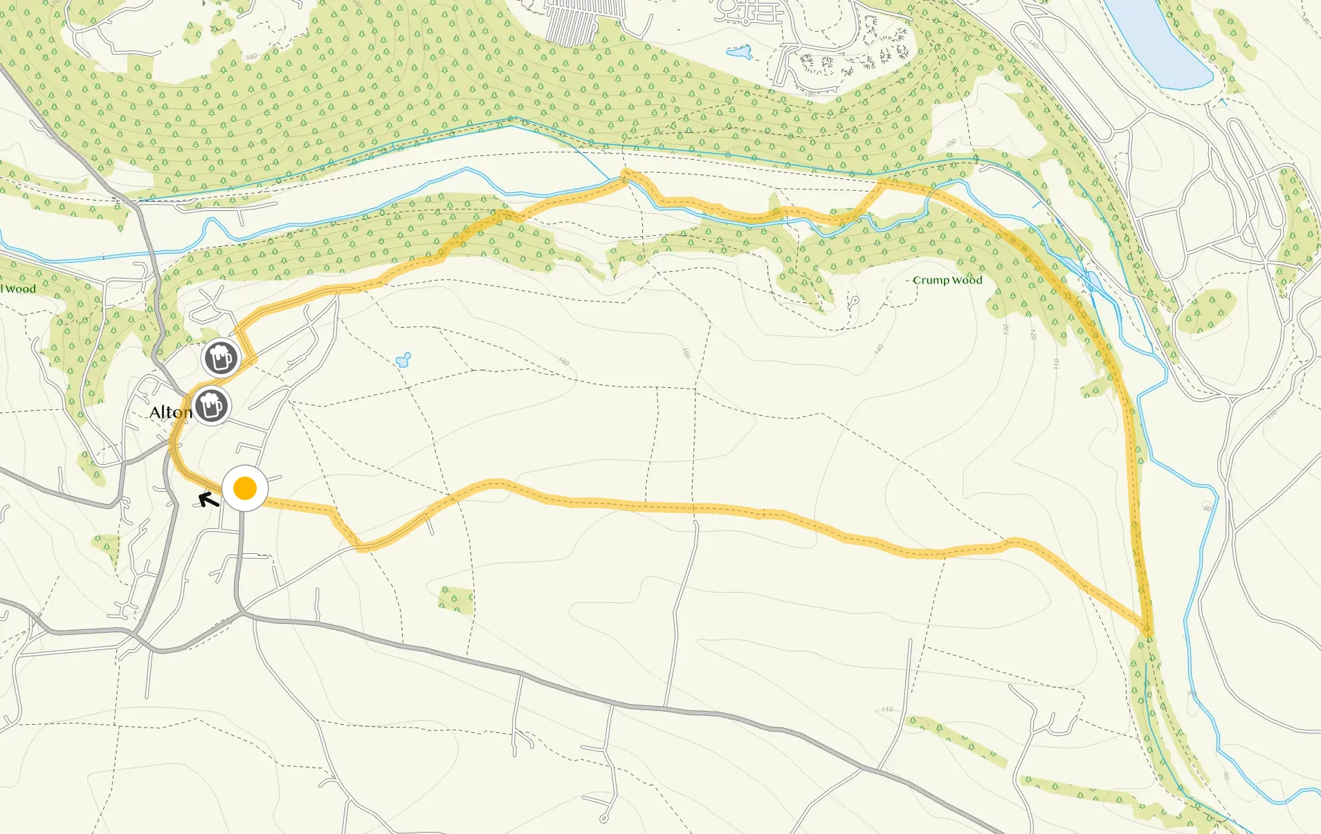 Route map for Alton Walk 2, a 3.5 mile circular walk in Staffordshire