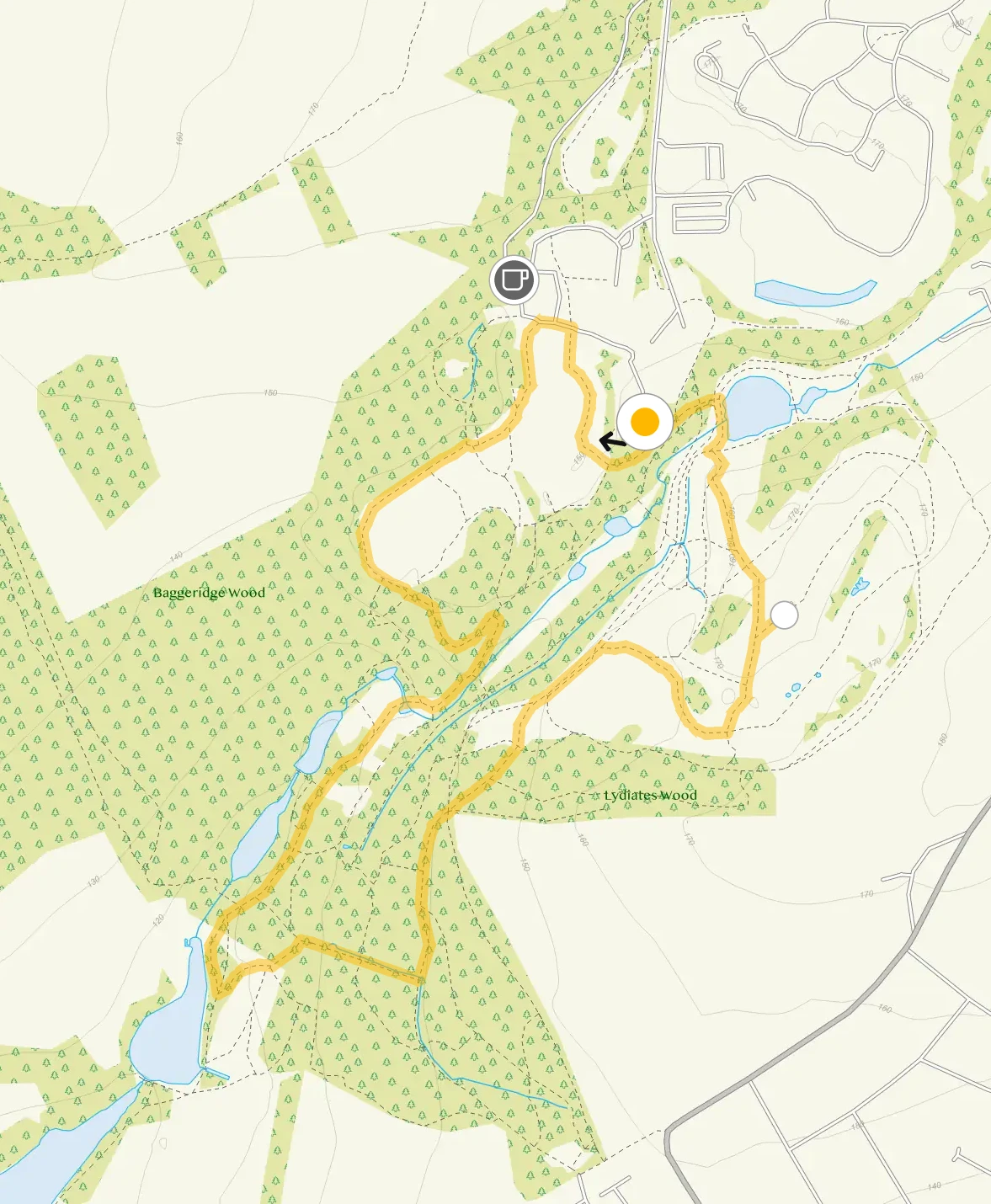 Route map for Baggeridge Park Walk 3, a 1.75 mile circular walk in Staffordshire