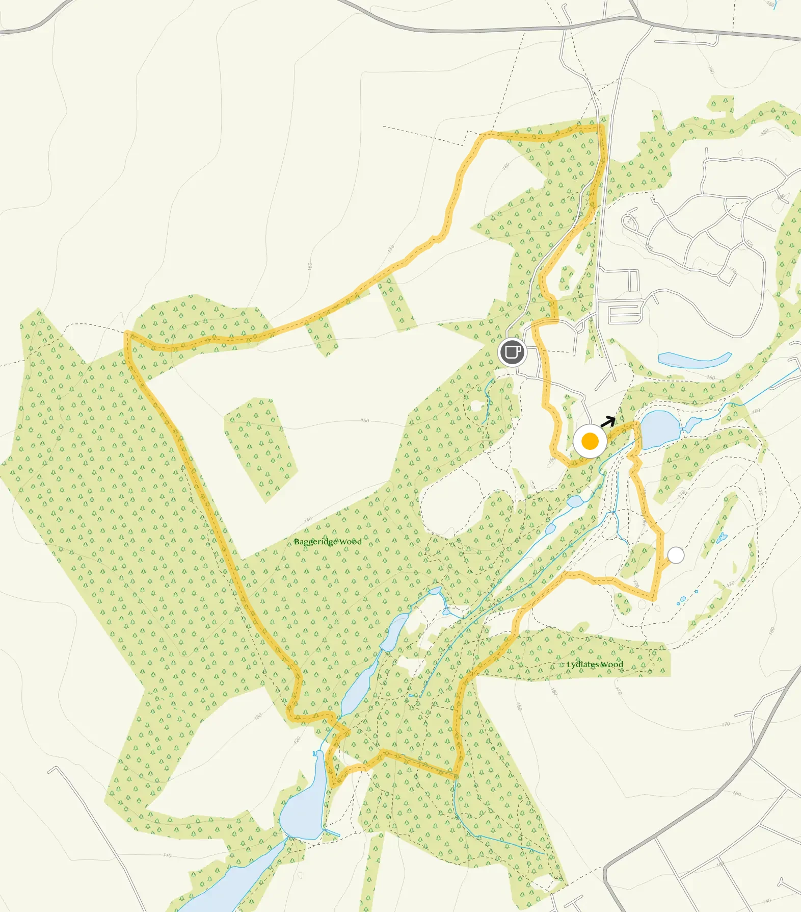Route map for Baggeridge Park Walk 4, a 2.5 mile circular walk in Staffordshire