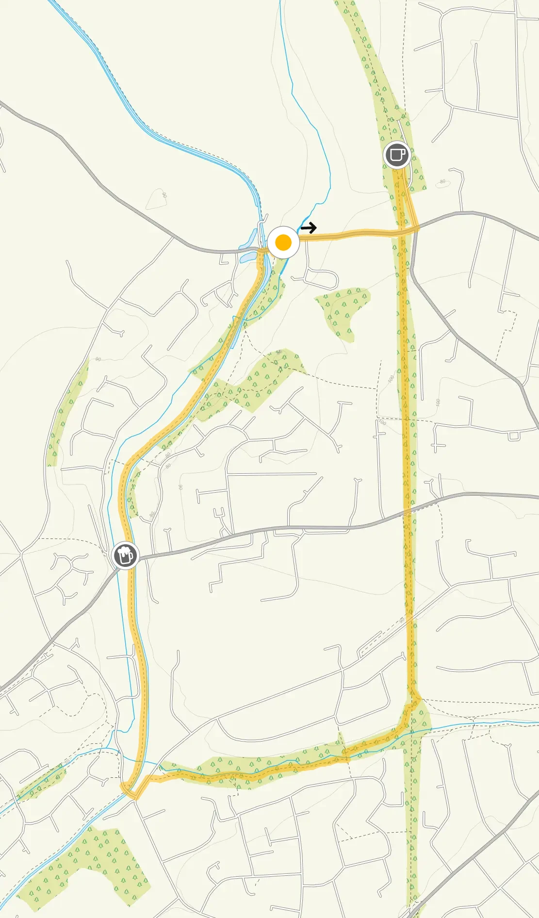 Route map for Wombourne Walk 1, a 2.25 mile circular walk in Staffordshire