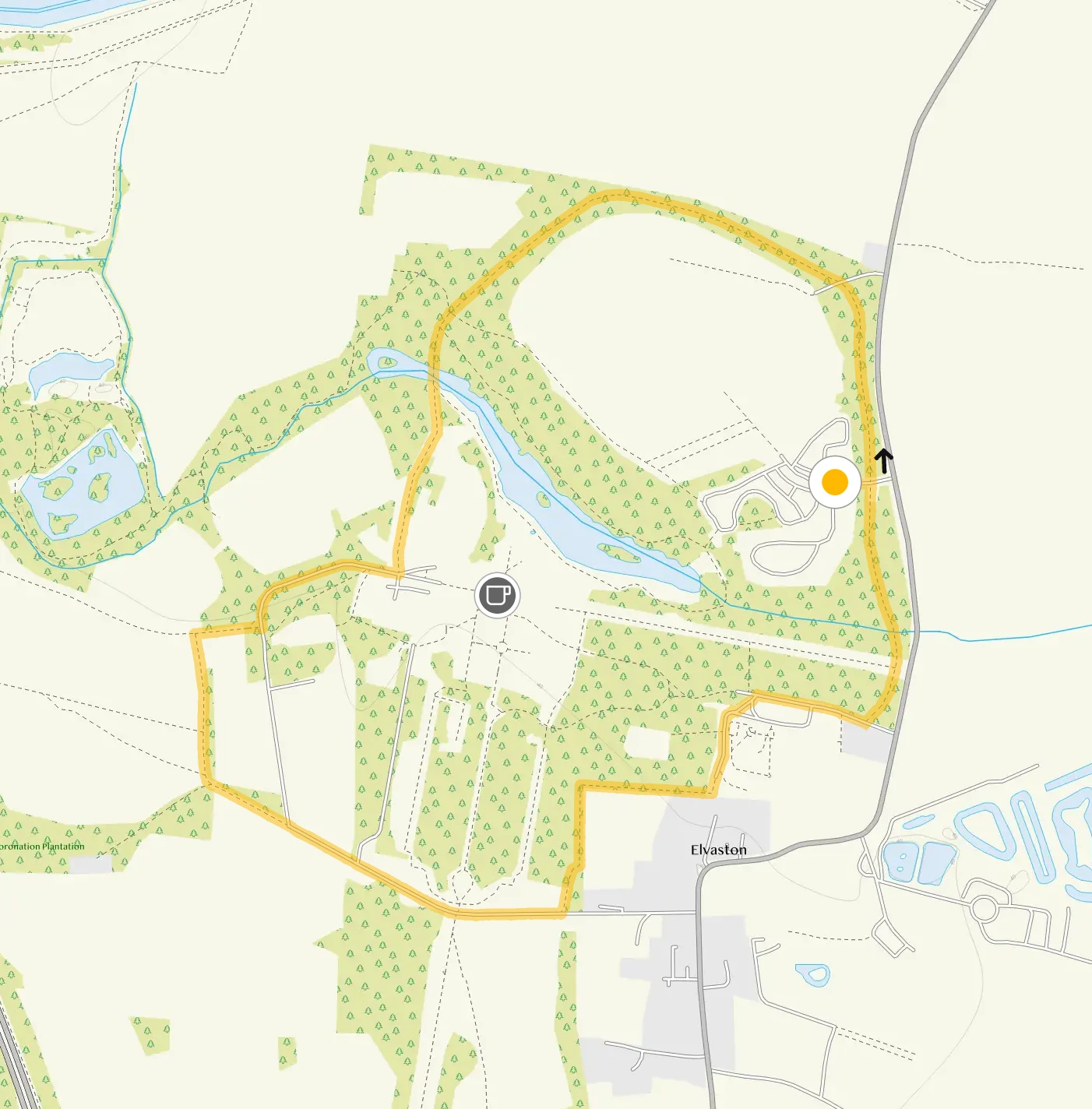 Route map for Elvaston Castle Walk 1, a 2.25 mile circular walk in Derbyshire
