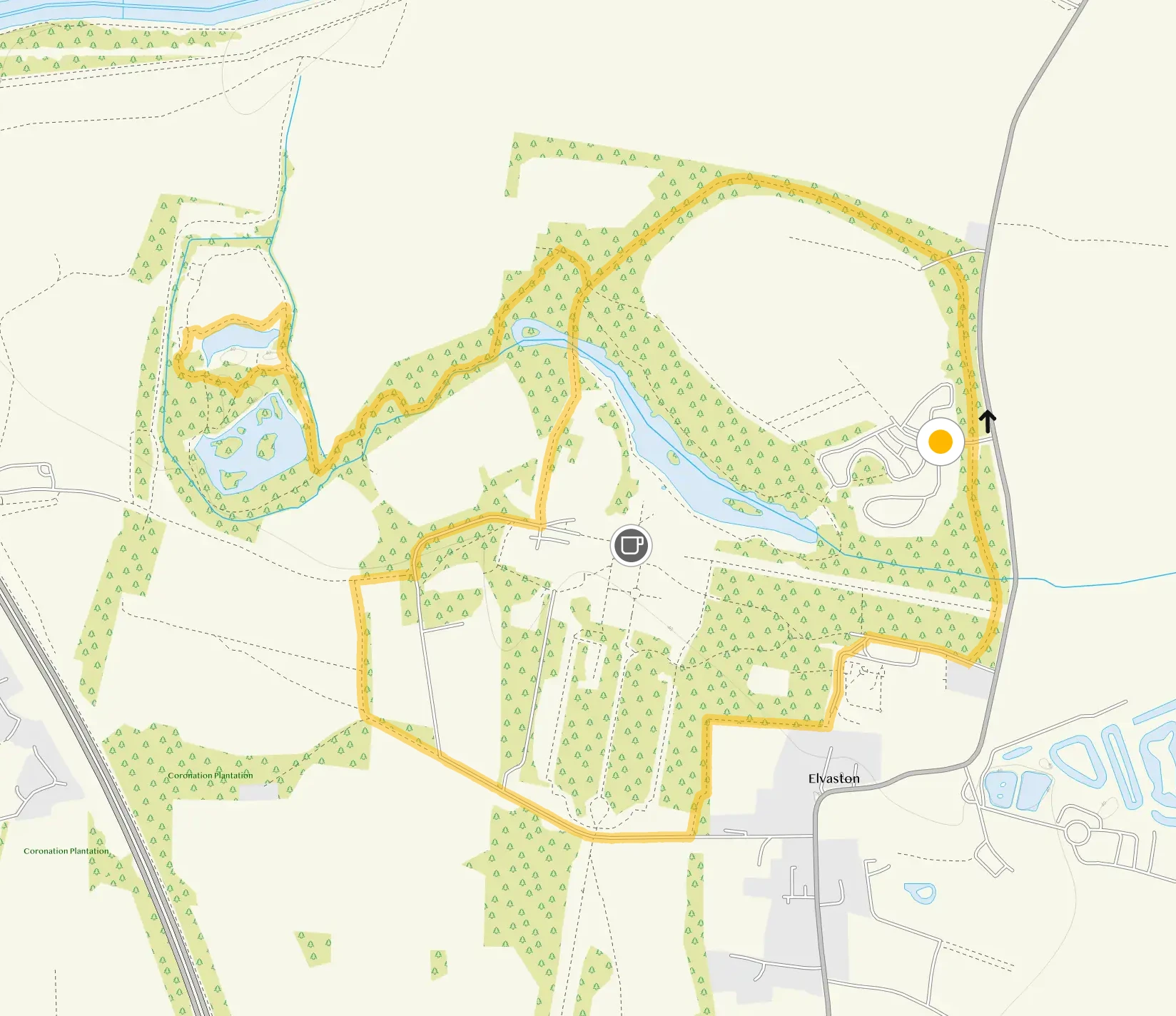 Route map for Elvaston Castle Walk 2, a 3.5 mile circular walk in Derbyshire