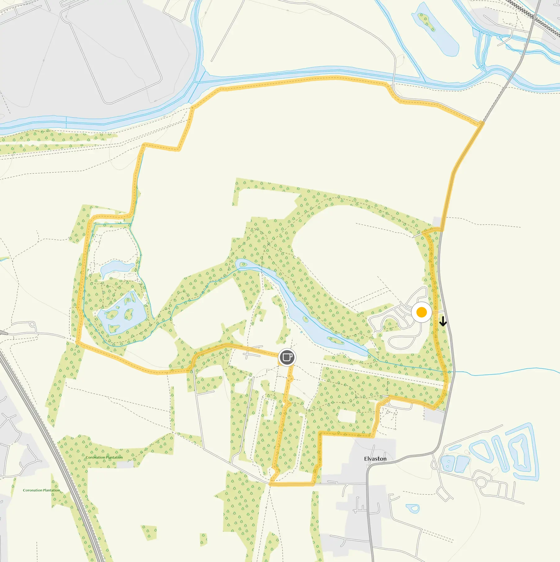 Route map for Elvaston Castle Walk 3, a 3 mile circular walk in Derbyshire