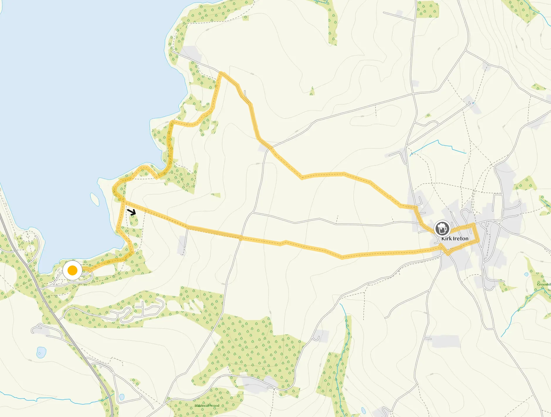 Route map for Millfields Walk 1, a 3.5 mile circular walk in Derbyshire