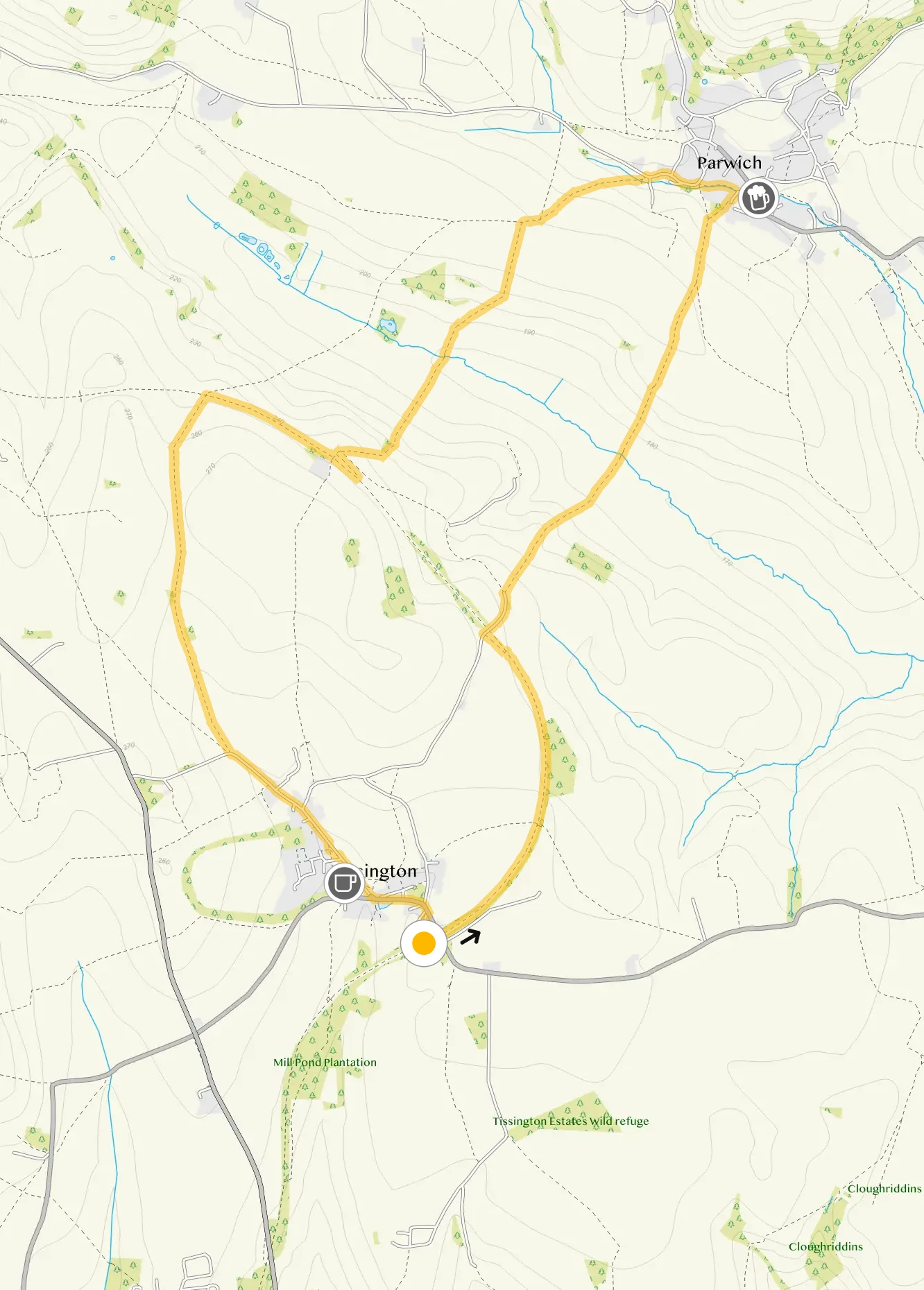 Route map for Tissington Walk 1, a 4.25 mile circular walk in Derbyshire
