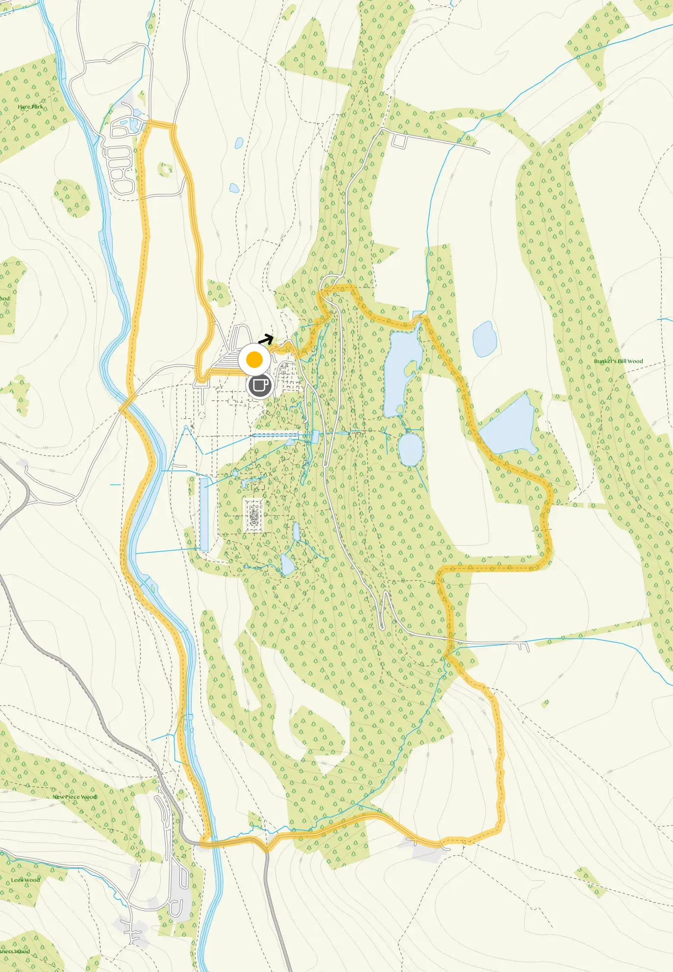 Route map for Chatsworth Estate Walk 2, a 6.5 mile circular walk in Derbyshire