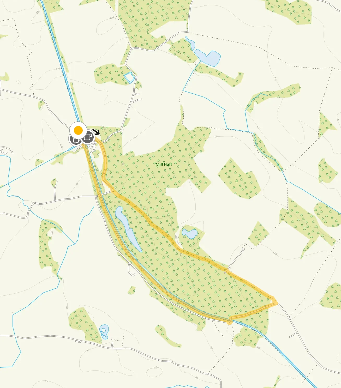 Route map for Norbury Junction Walk 2, a 2.5 mile circular walk in Staffordshire