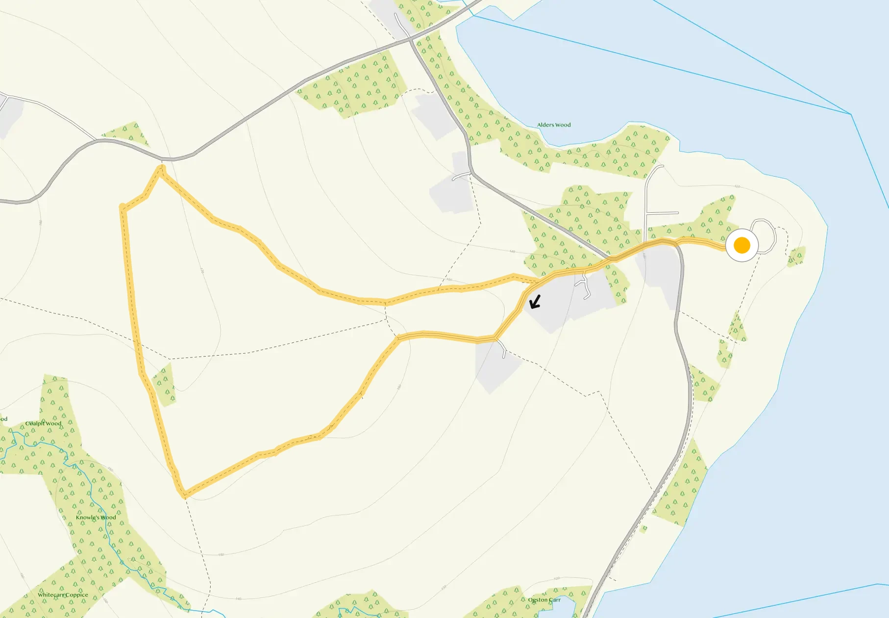 Route map for Ogston Reservoir Walk 1, a 1.5 mile circular walk in Derbyshire