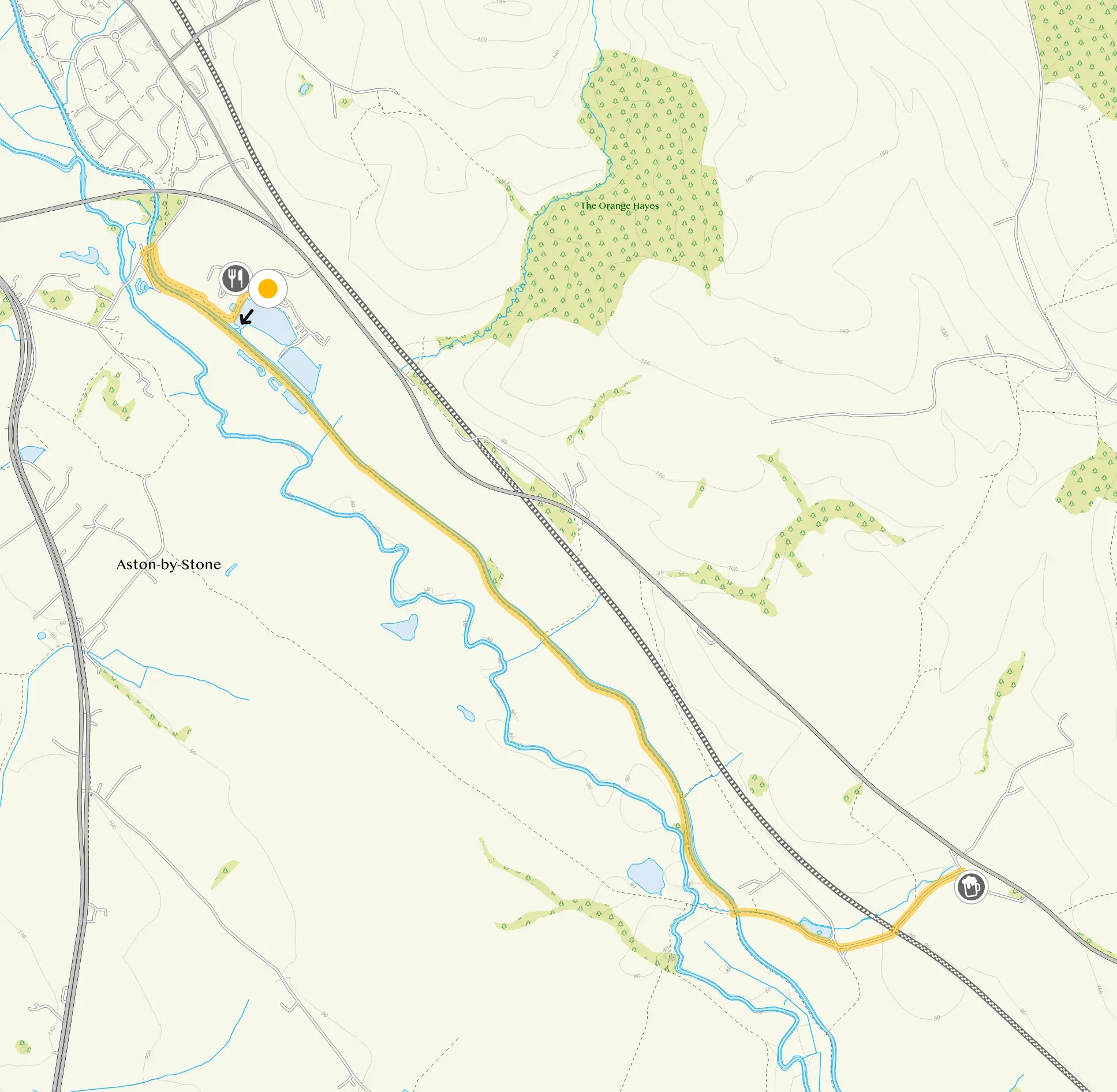 Route map for Aston Marina Walk, a 5 mile circular walk in Staffordshire