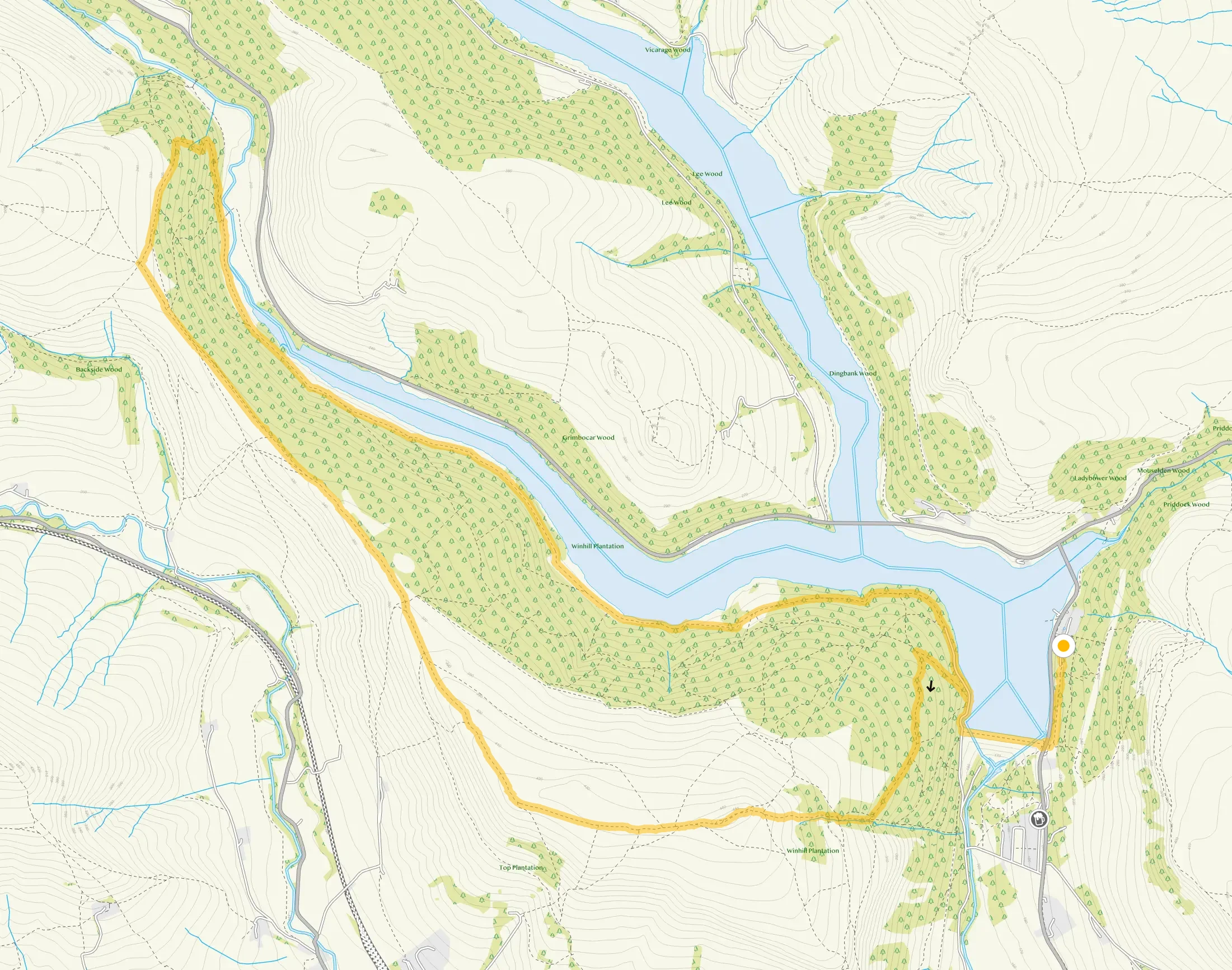 Route map for Ladybower Reservoir - Win Hill walk 4, a 9 mile circular walk in Derbyshire
