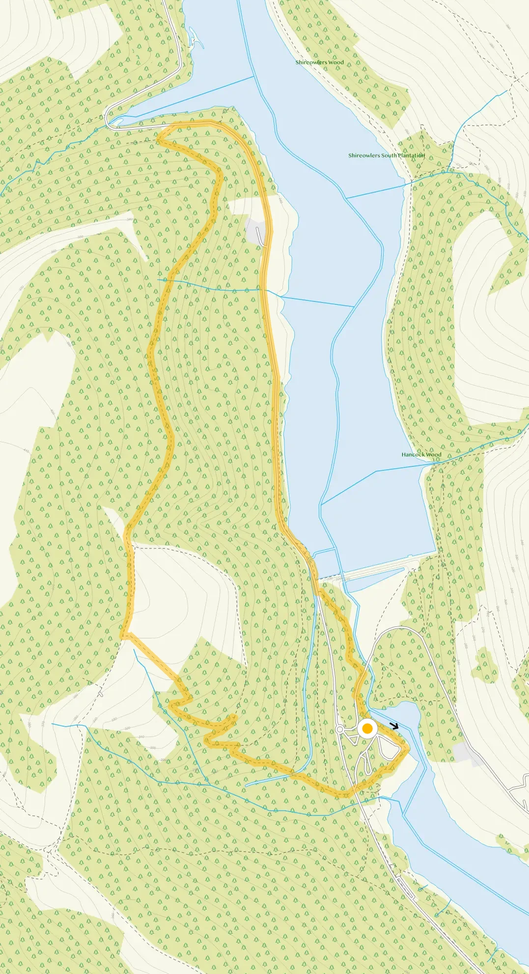 Route map for Derwent Reservoirs Walk 1, a 3 mile circular walk in Derbyshire