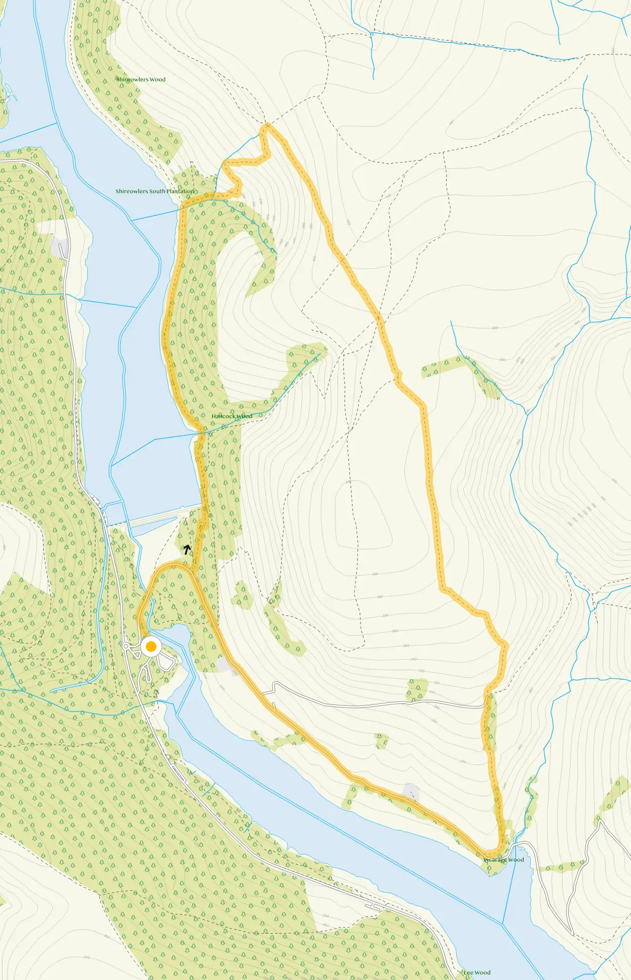 Route map for Derwent Reservoirs Walk 2, a 4.5 mile circular walk in Derbyshire